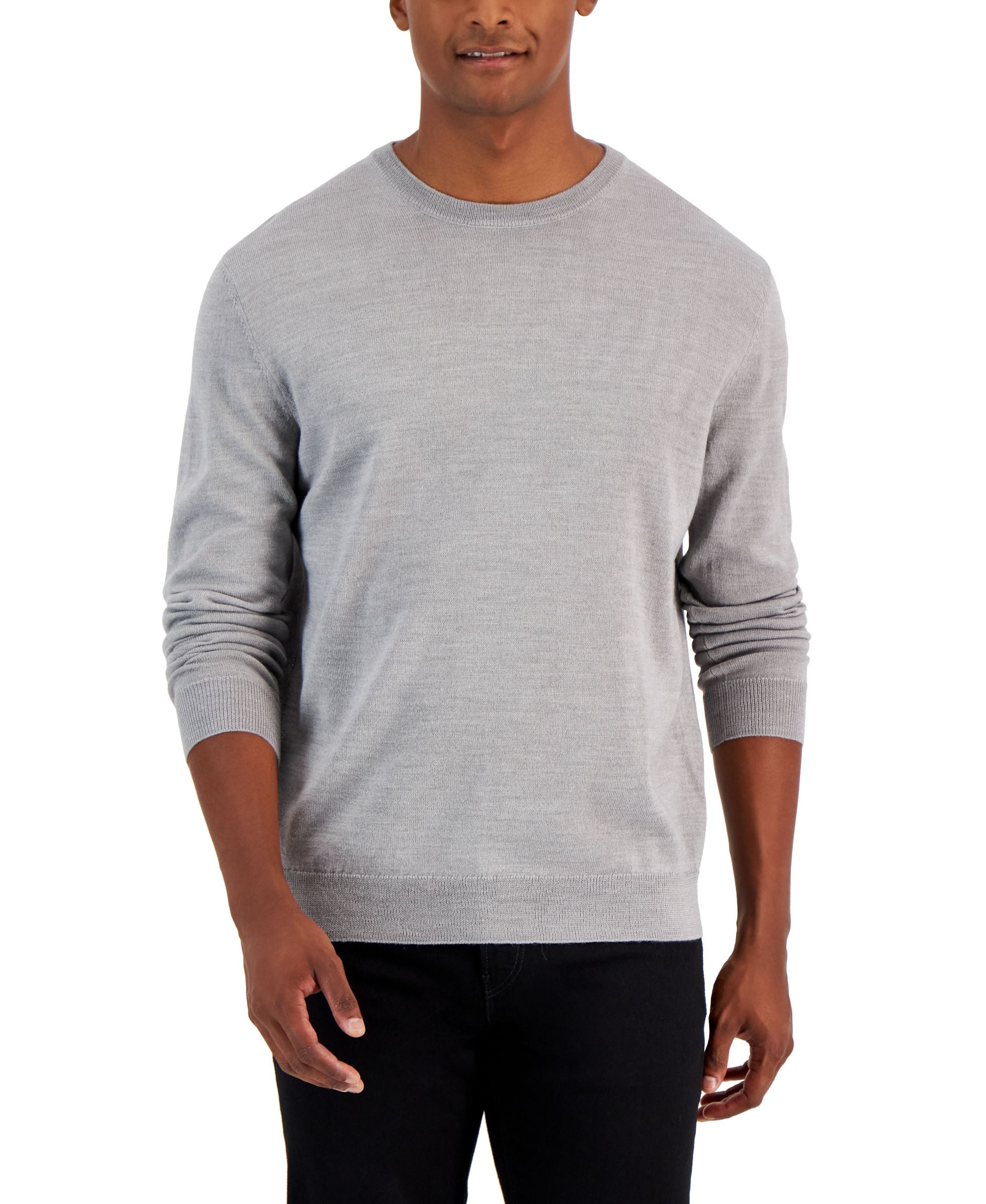 Men's Solid Crew Neck Merino Wool Blend Sweater