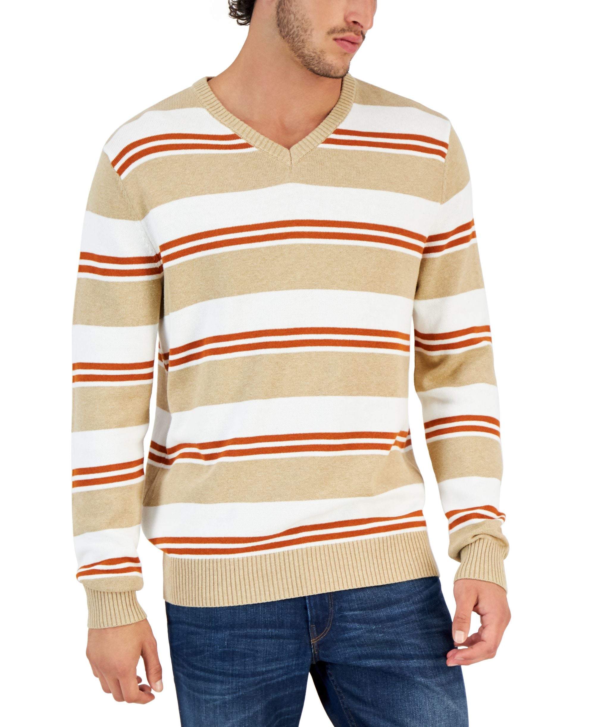 Club Room Mens Striped V Neck Sweater