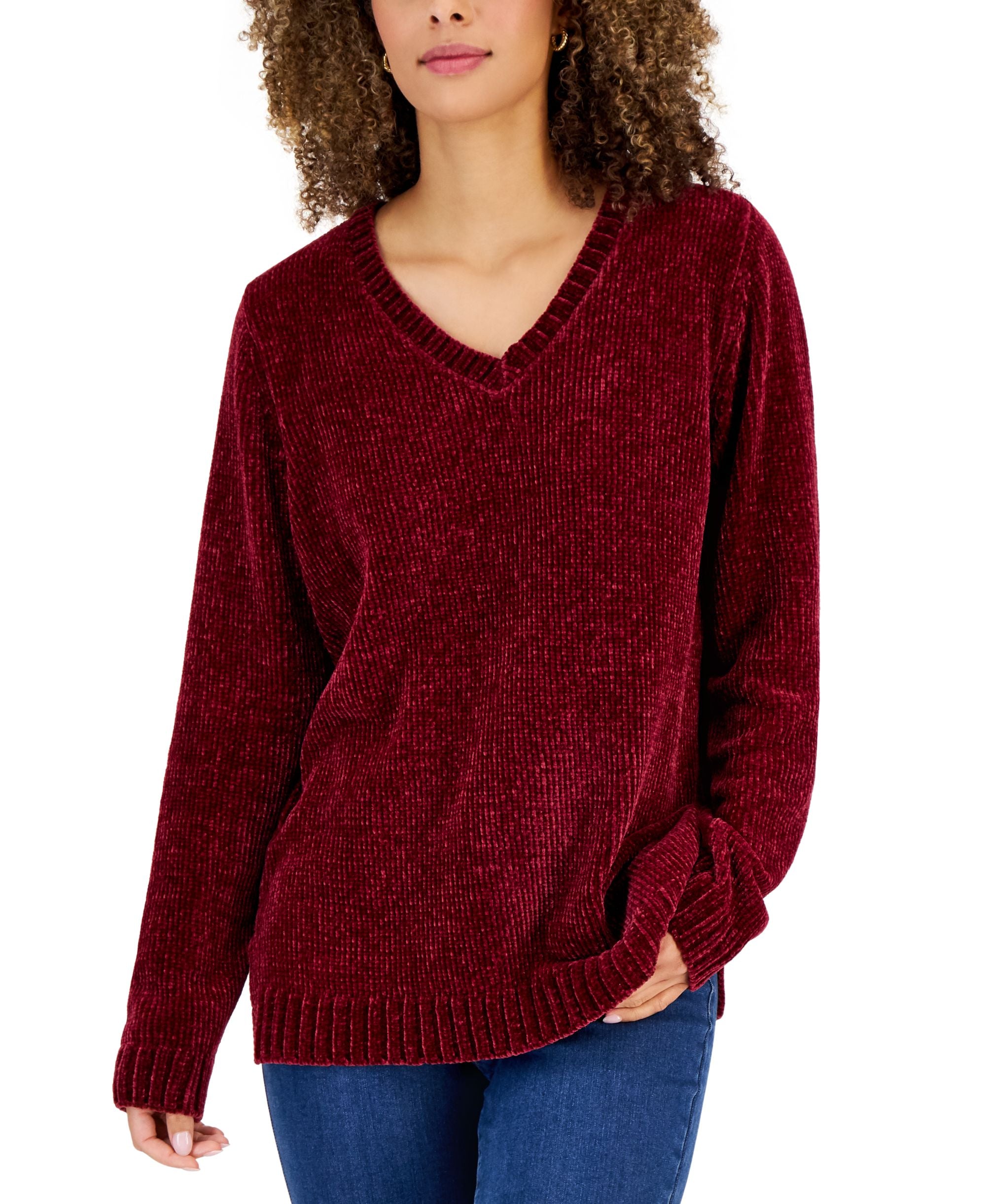 Women's V-Neck Chenille Sweater