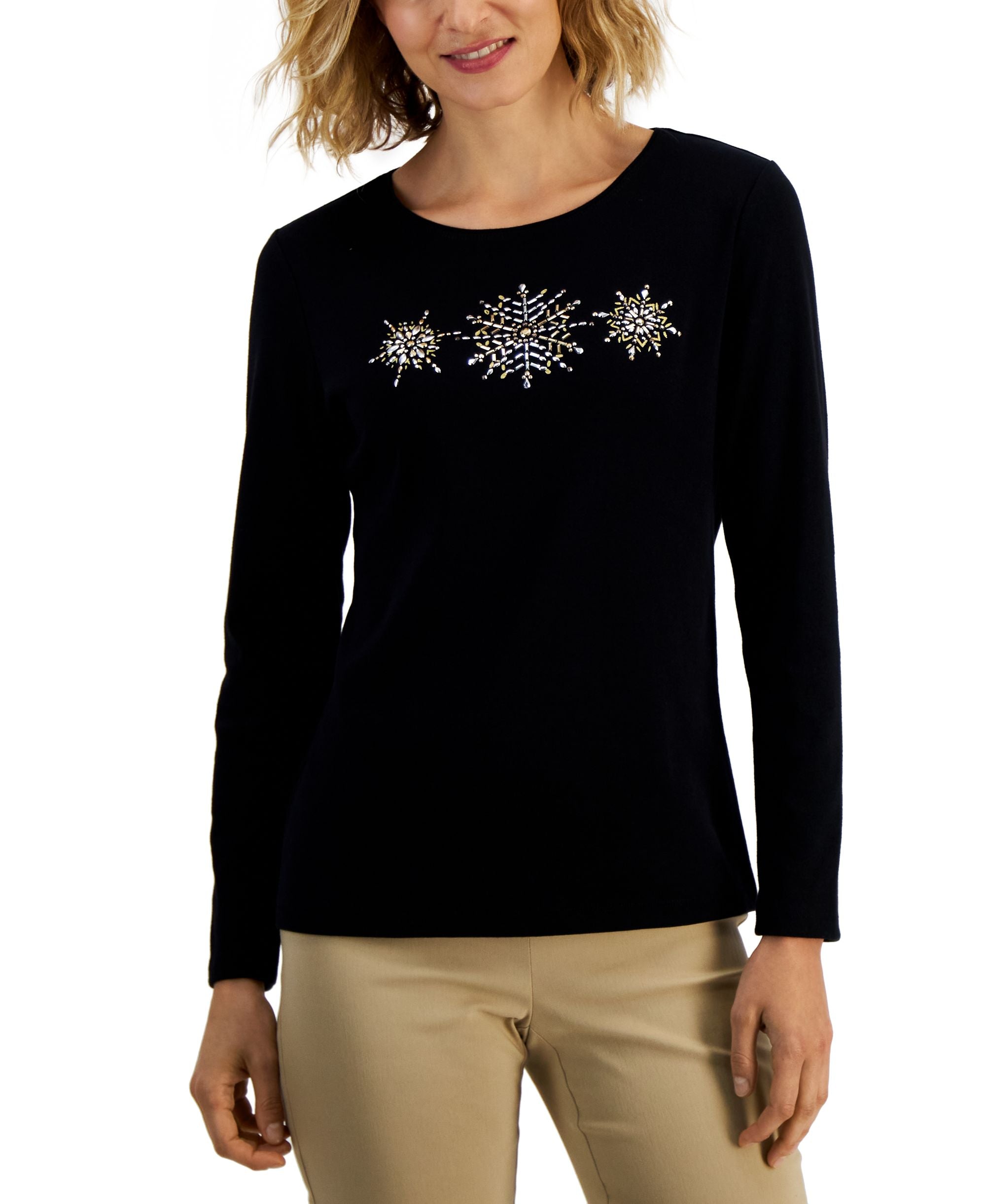 Karen Scott Petite Embellished Holiday Graphic T-Shirt