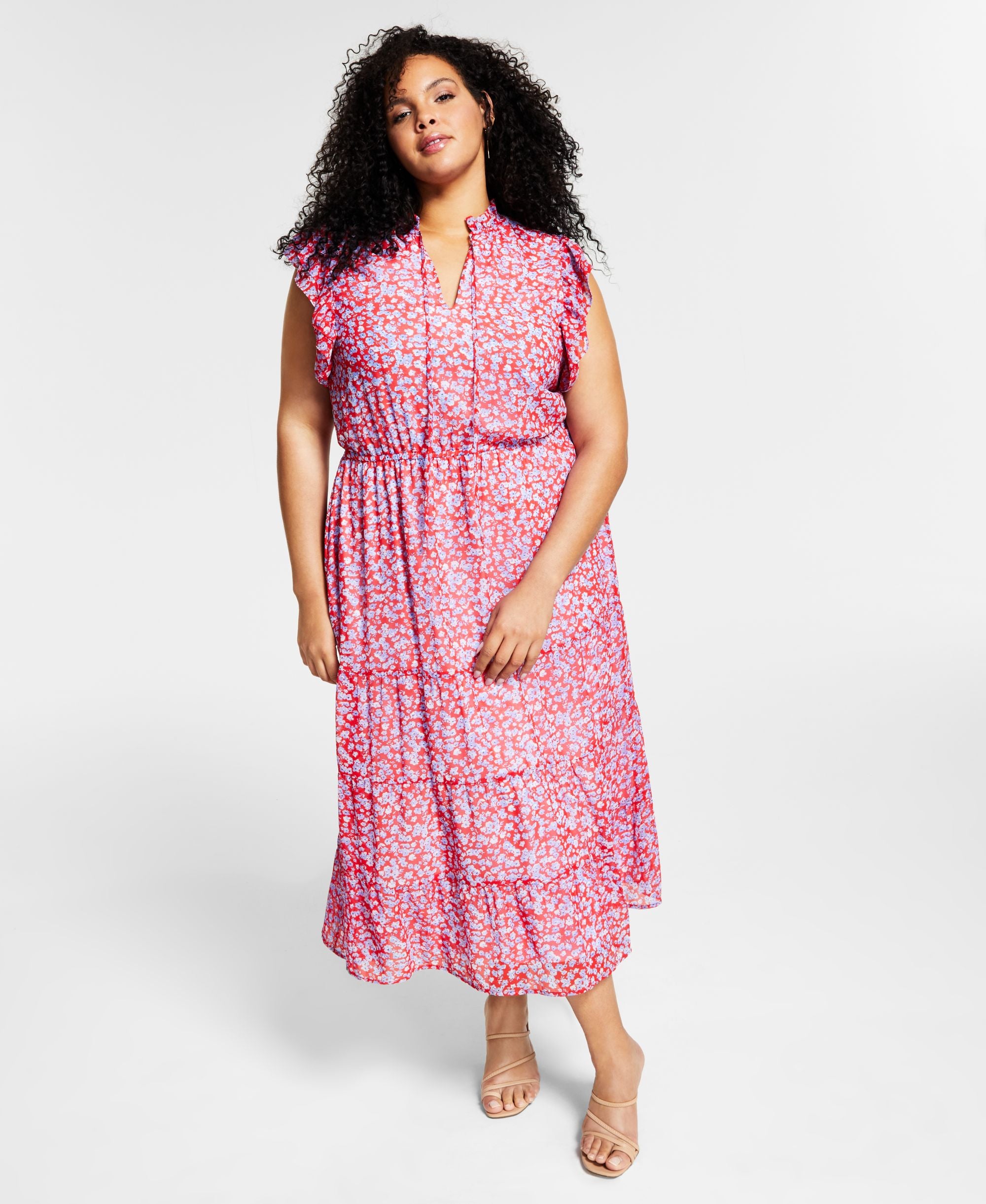 Trendy Plus Size Sunshine Burst Tie-Waist Printed Dress