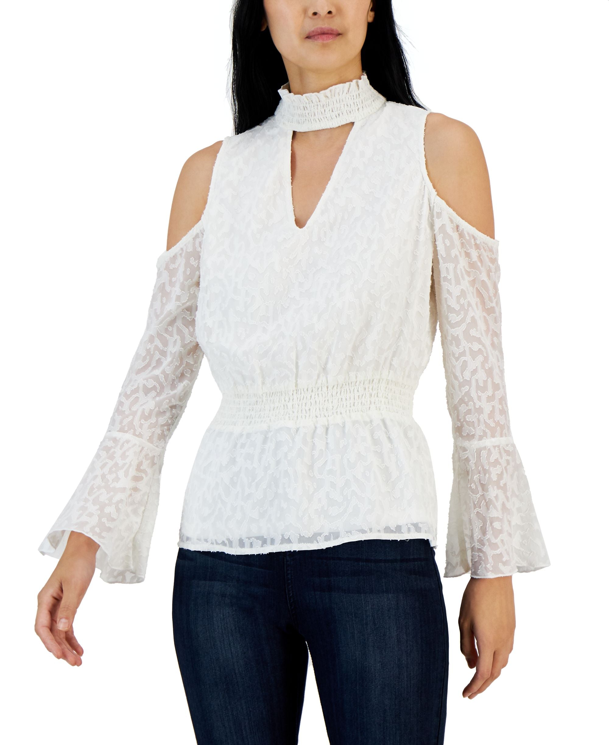 Willow Drive Womens Cold Shoulder Smocked Waist Top