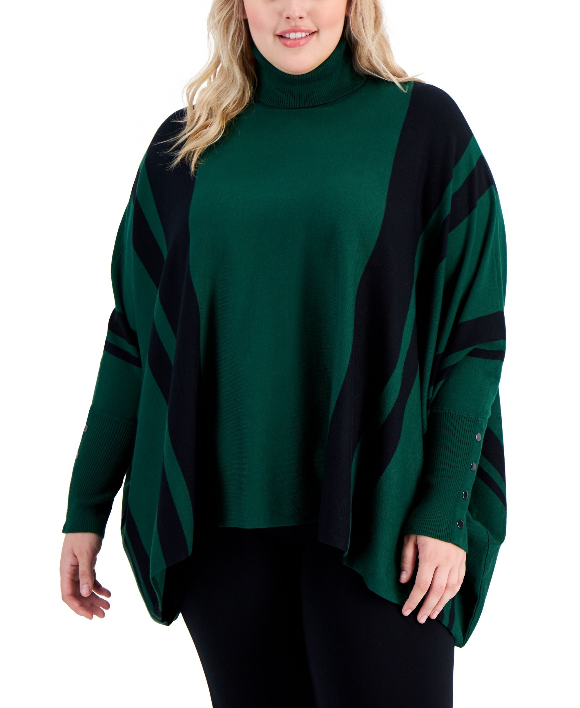 Alfani Plus Size Striped Poncho Sweater