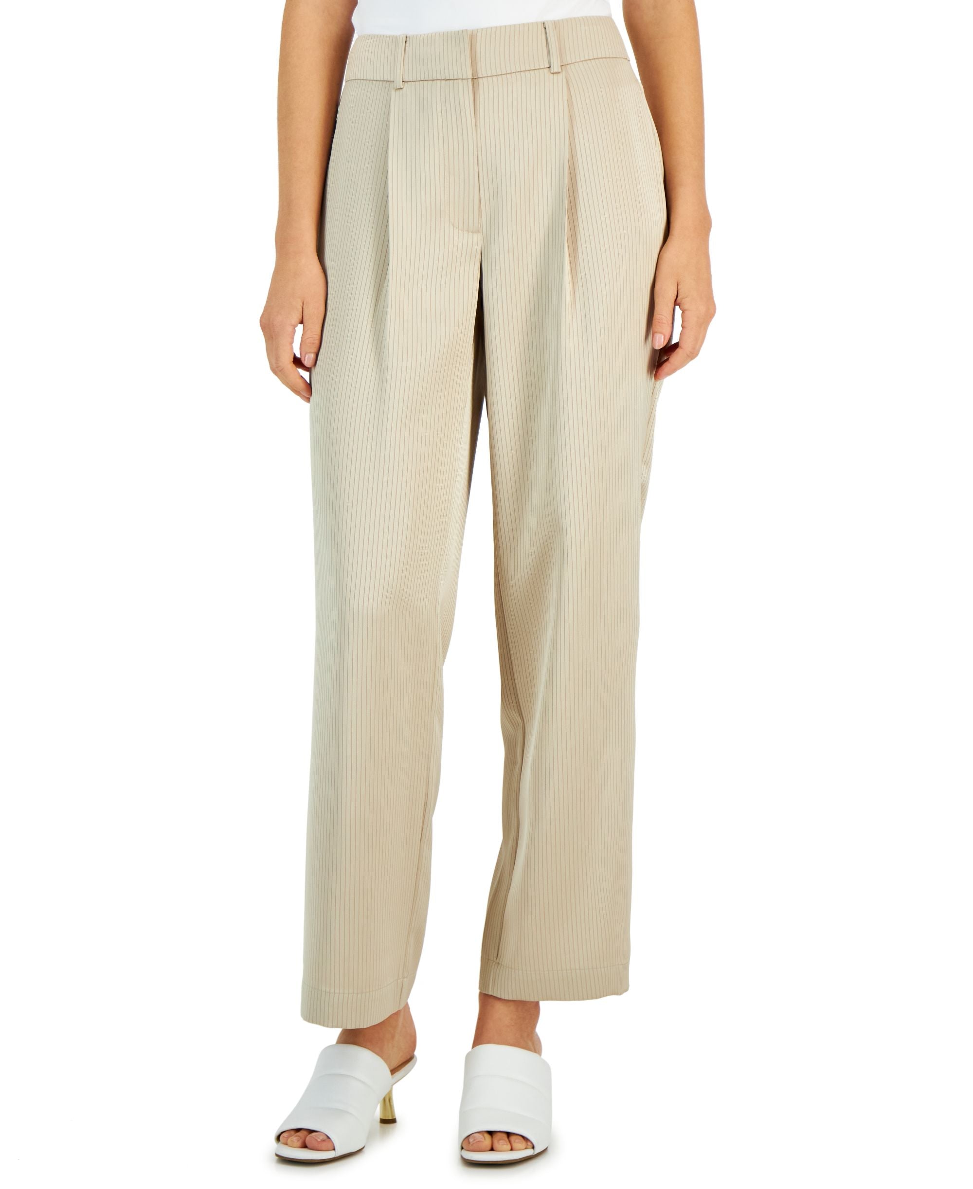 Alfani Womens Stripe Satin Wide Leg Trousers