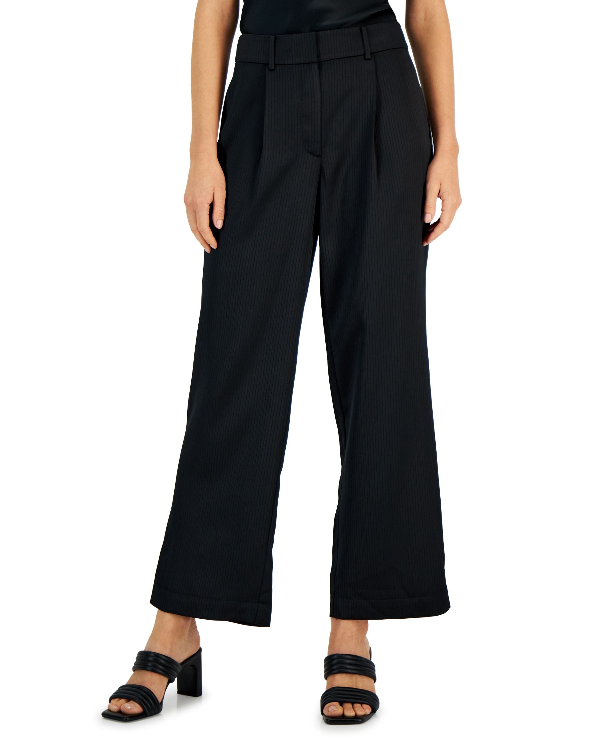 Alfani Womens Stripe Satin Wide Leg Trousers
