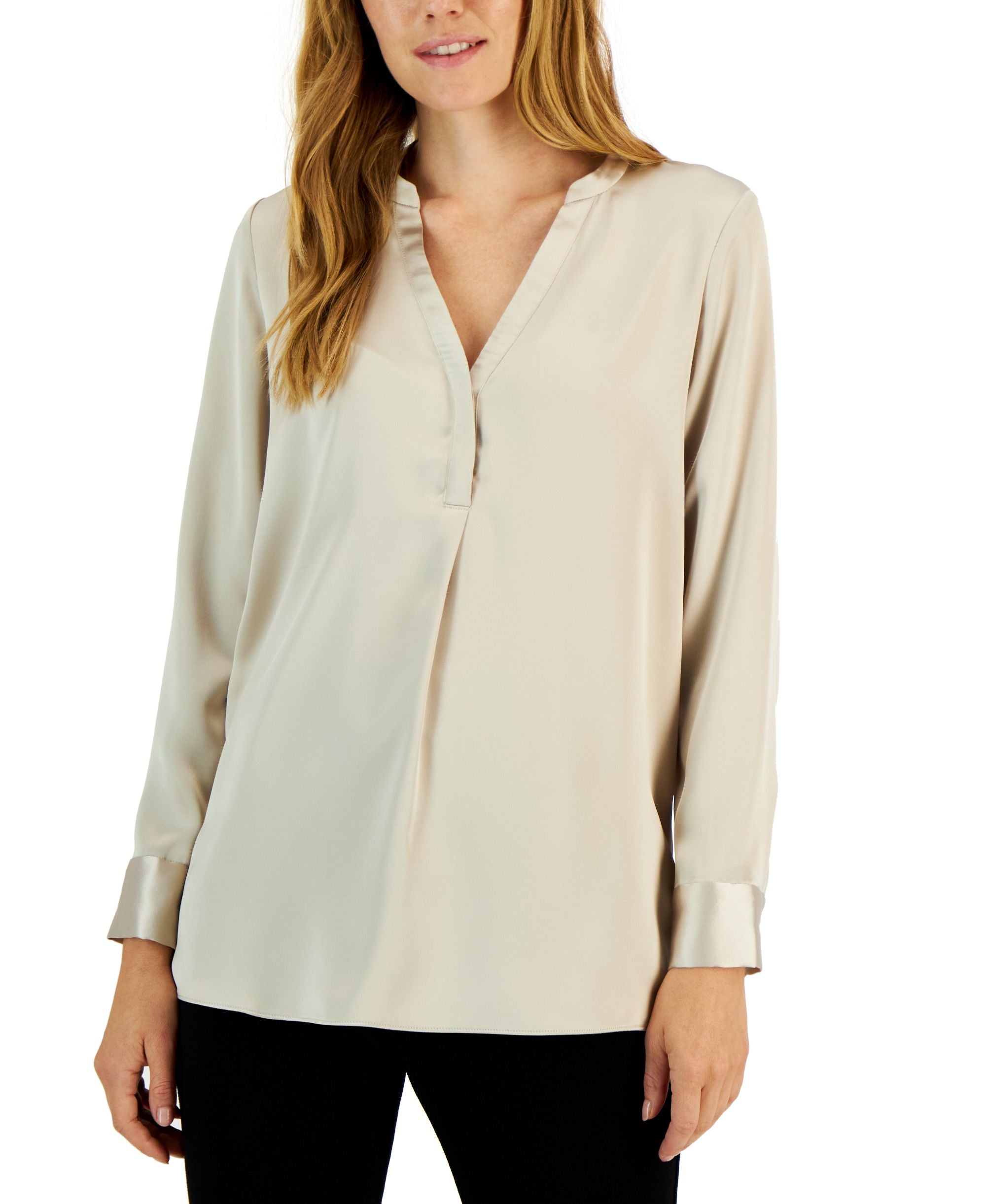 Alfani Womens Satin Half Placket Blouse