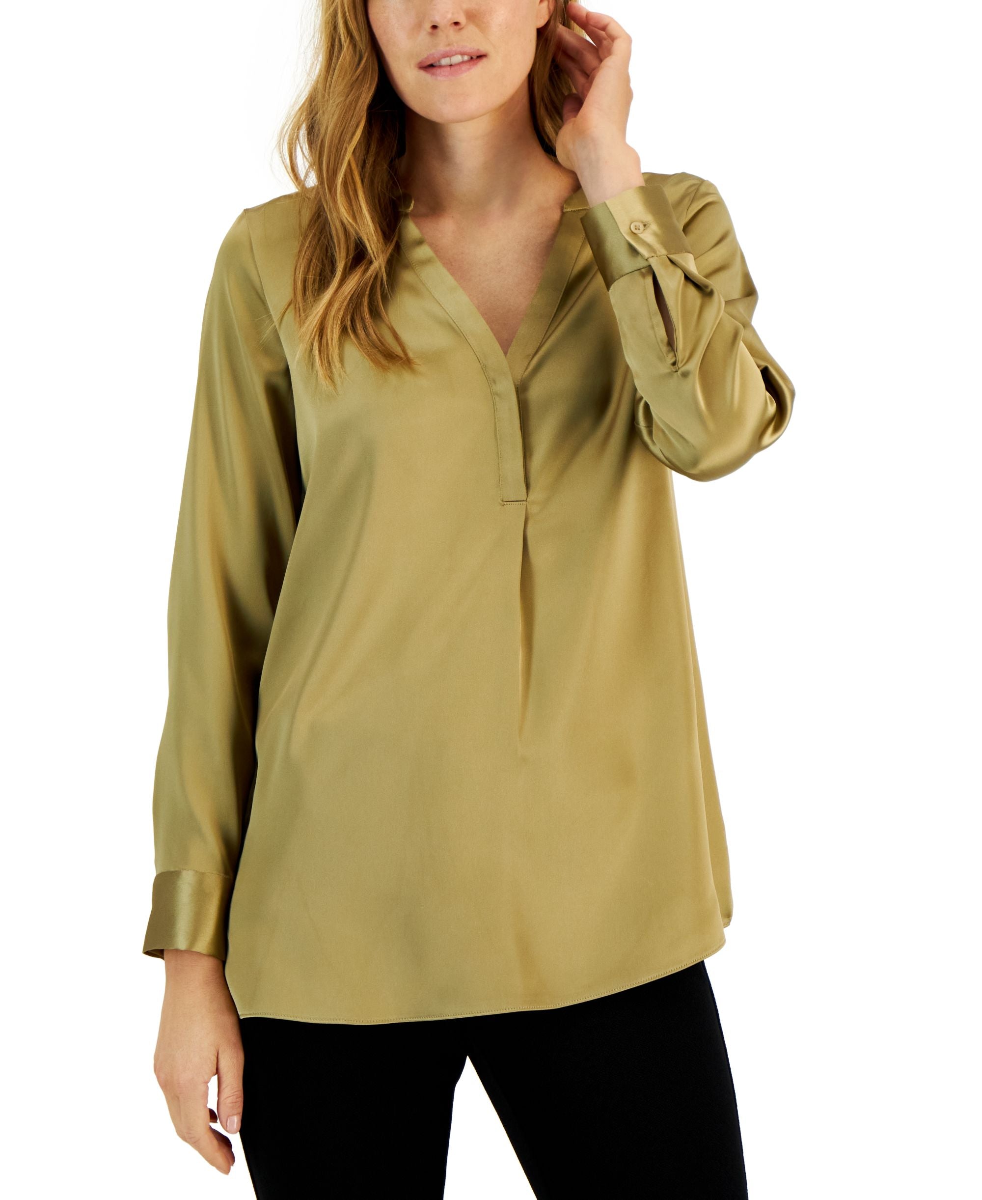 Alfani Womens Satin Half Placket Blouse