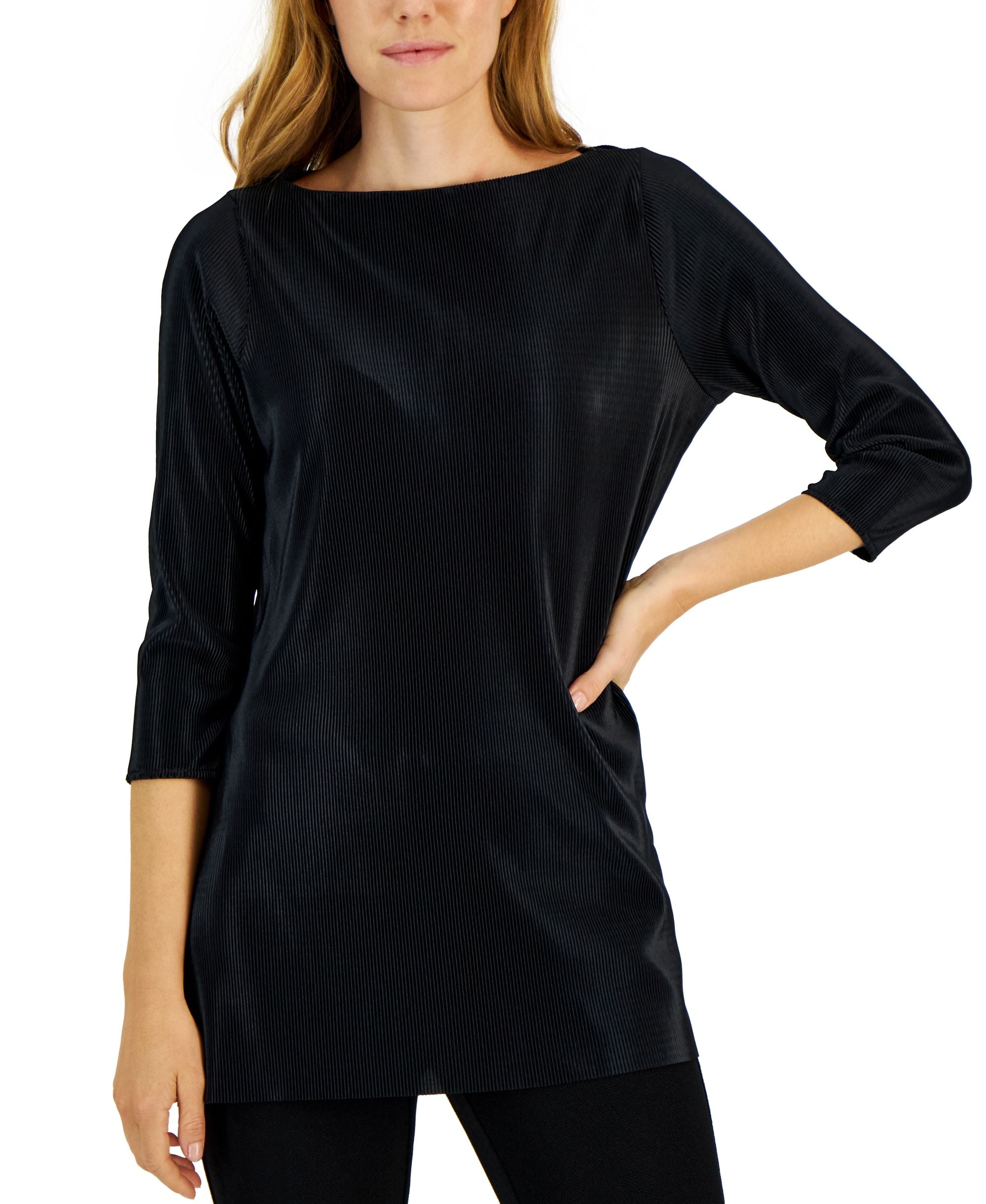 Alfani Womens Textured Pleated Split-Hem Tunic