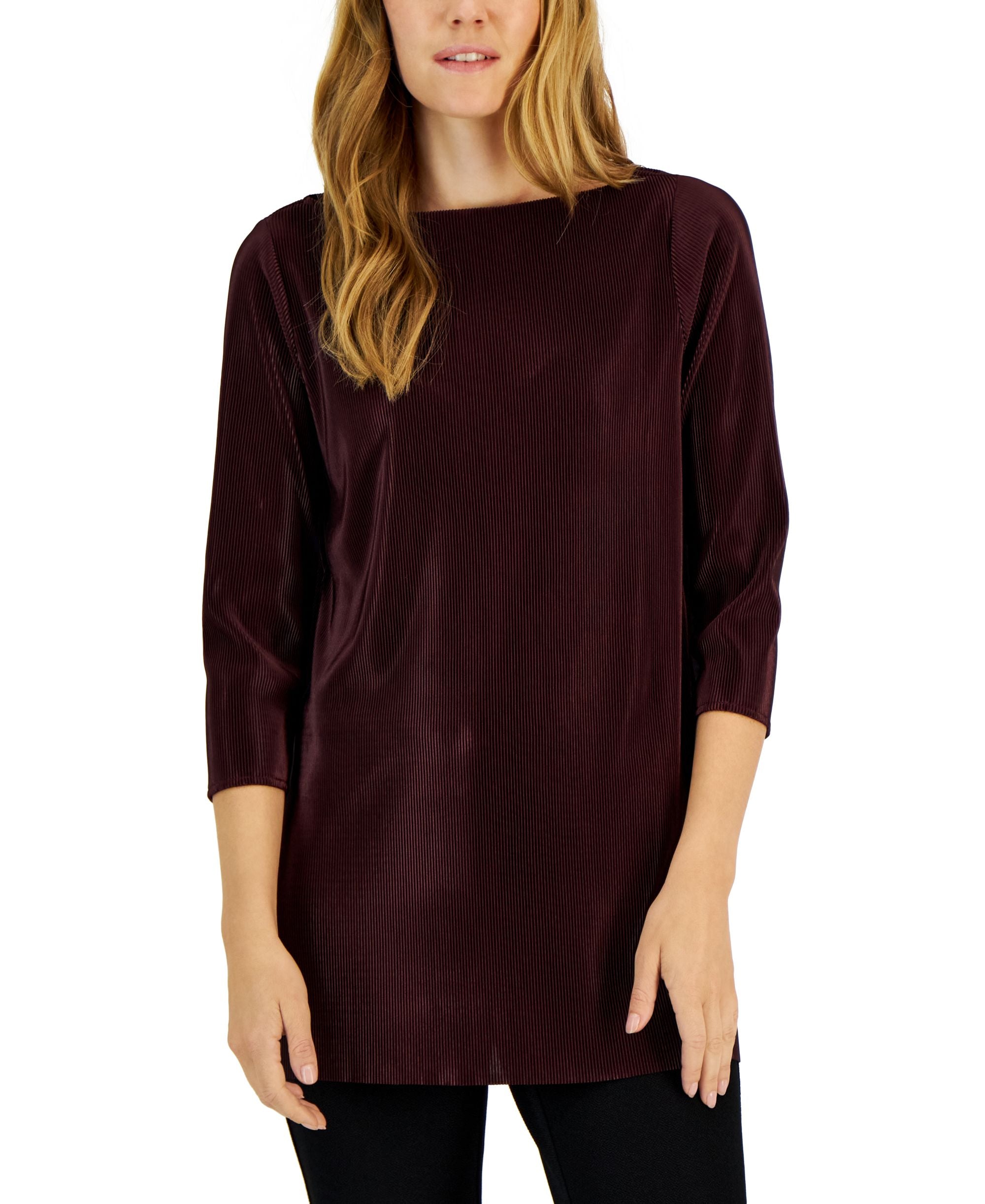 Alfani Womens Textured Pleated Split-Hem Tunic