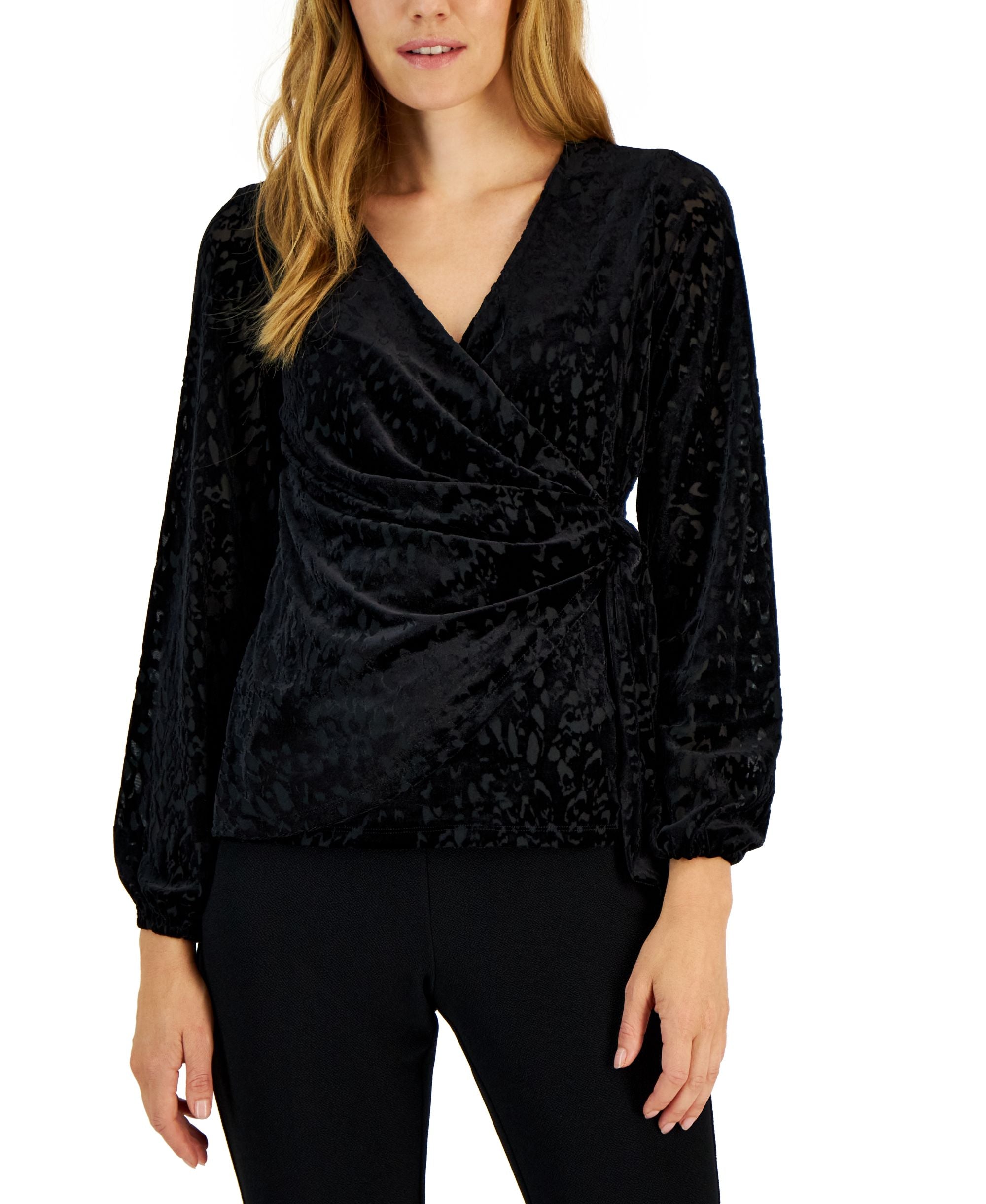 Alfani Womens Velvet Surplice Wrap Top
