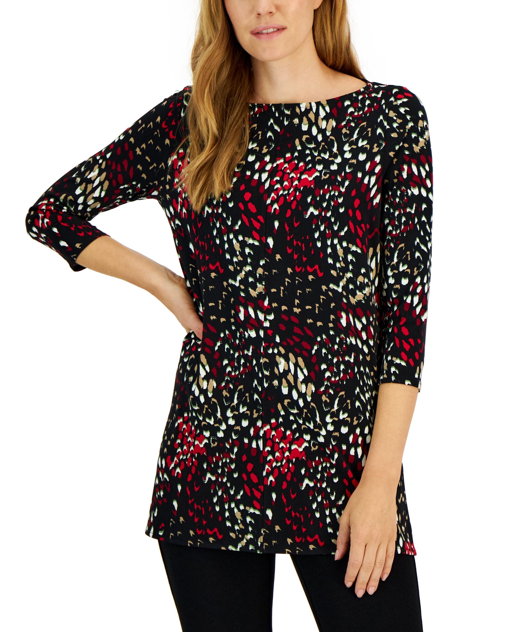 Alfani Boat Neck 3/4 Sleeve Printed Tunic