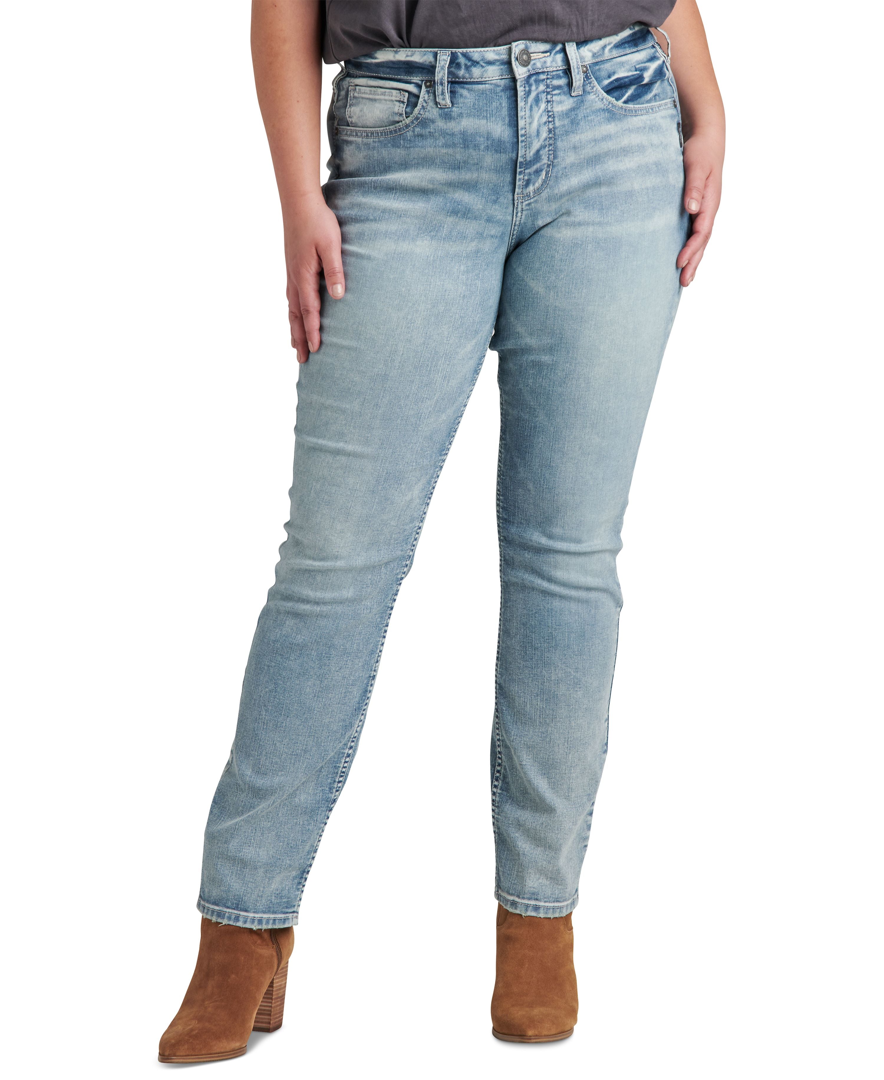 Plus Size Curvy High Rise Slim Straight Jeans