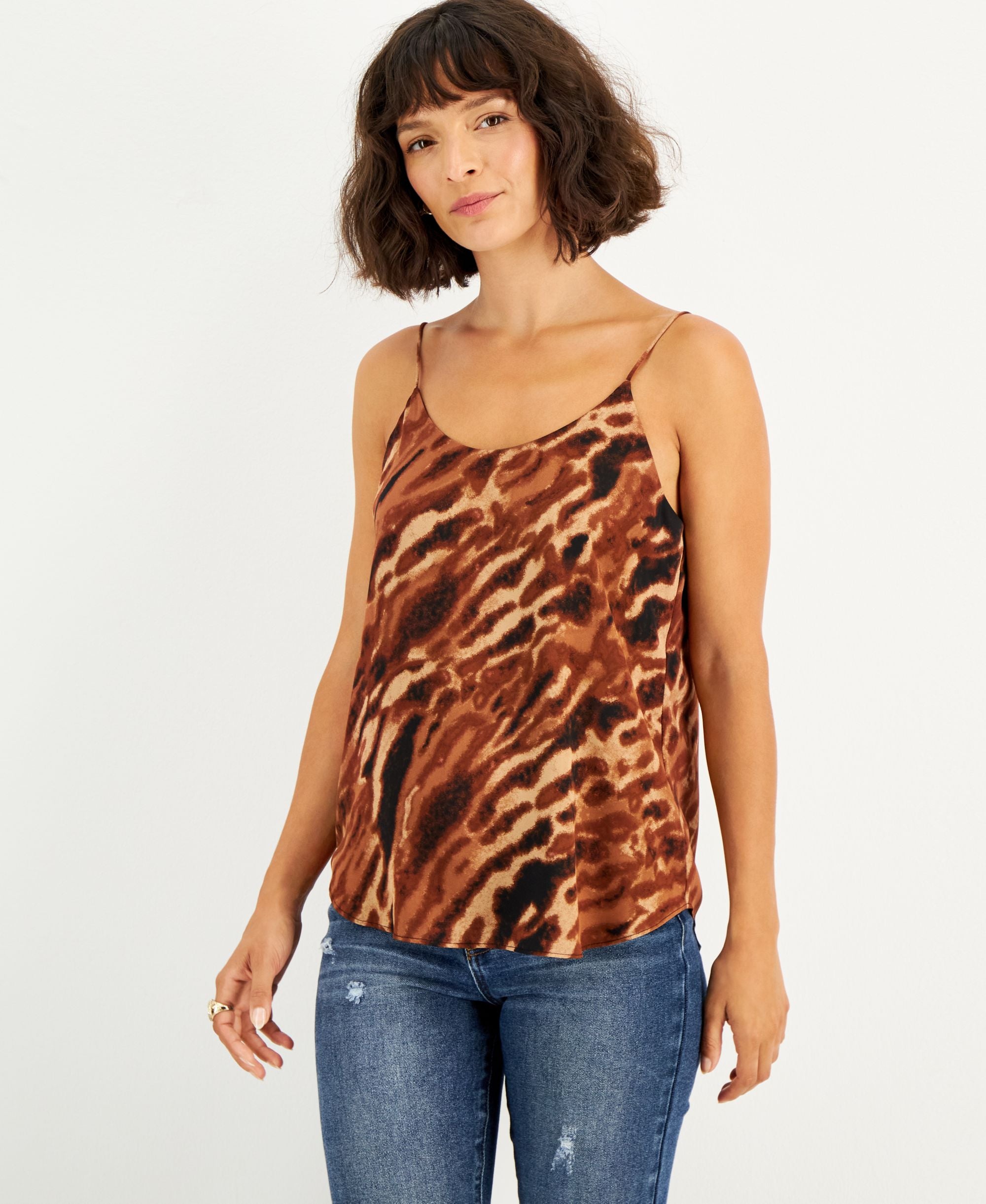 Bar III Womens Animal Print Scoop Neck Camisole