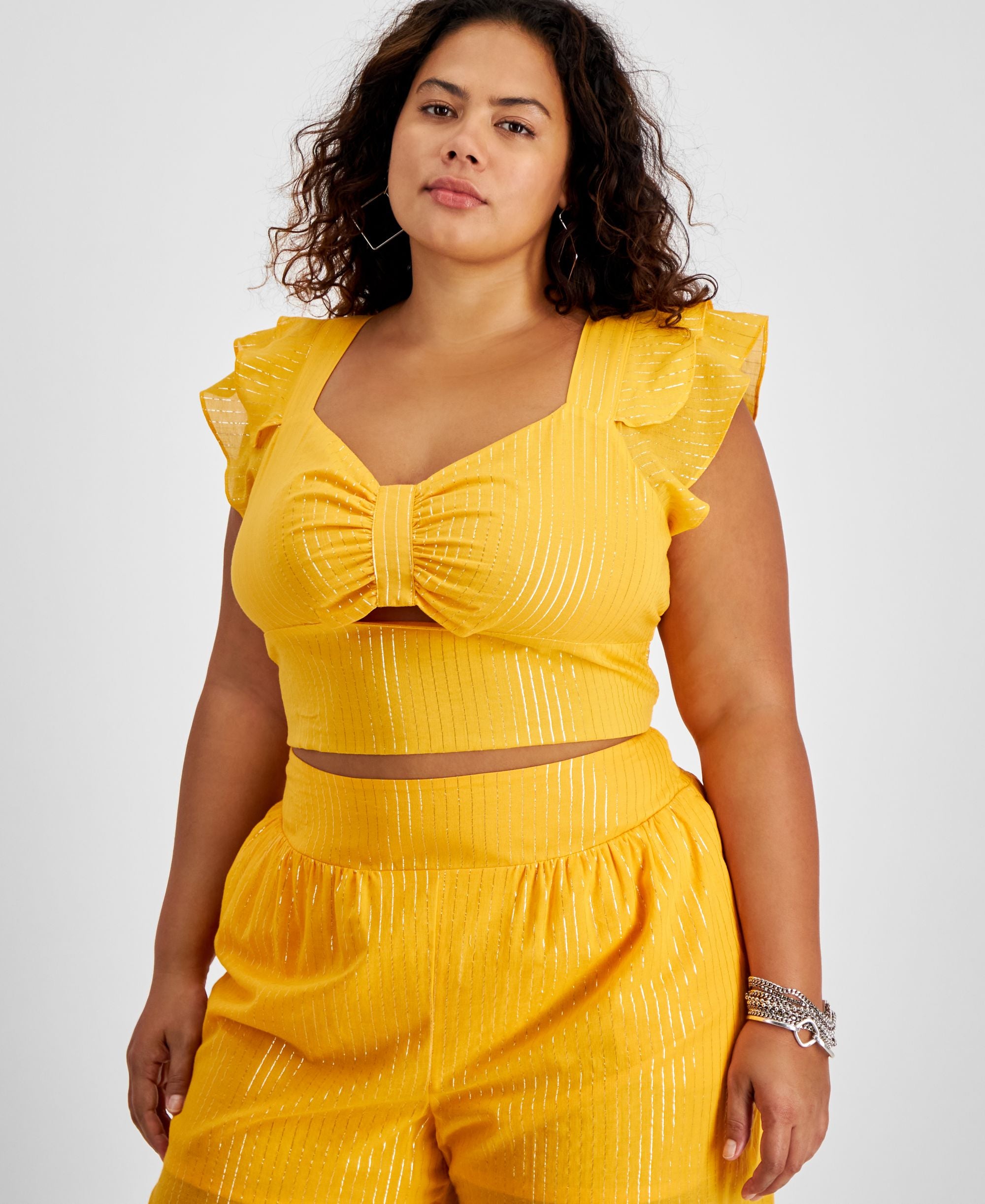 Plus Size Cropped Cutout Flutter-Sleeve Top