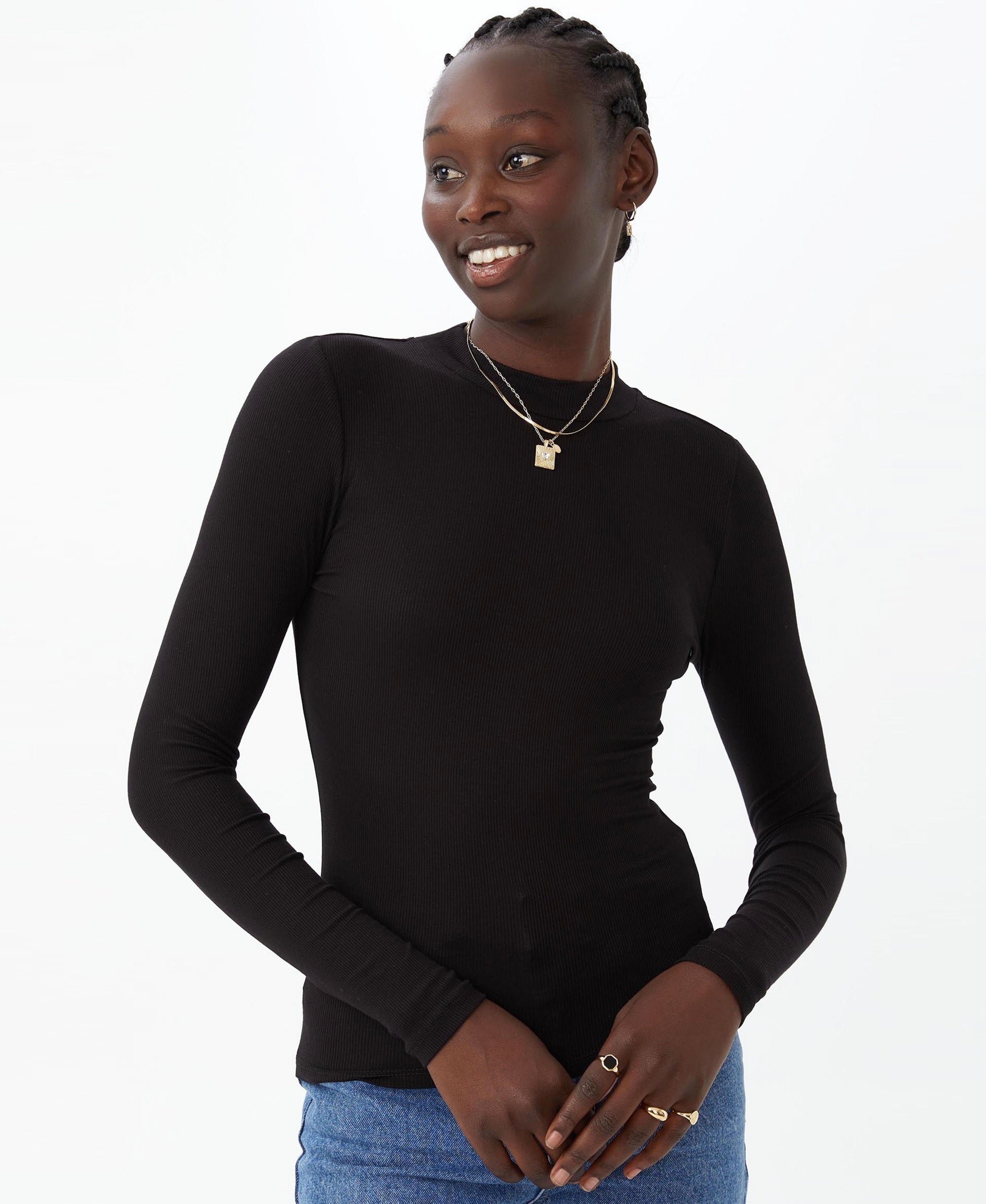 Women's Staple Rib Mock Neck Long Sleeve Top