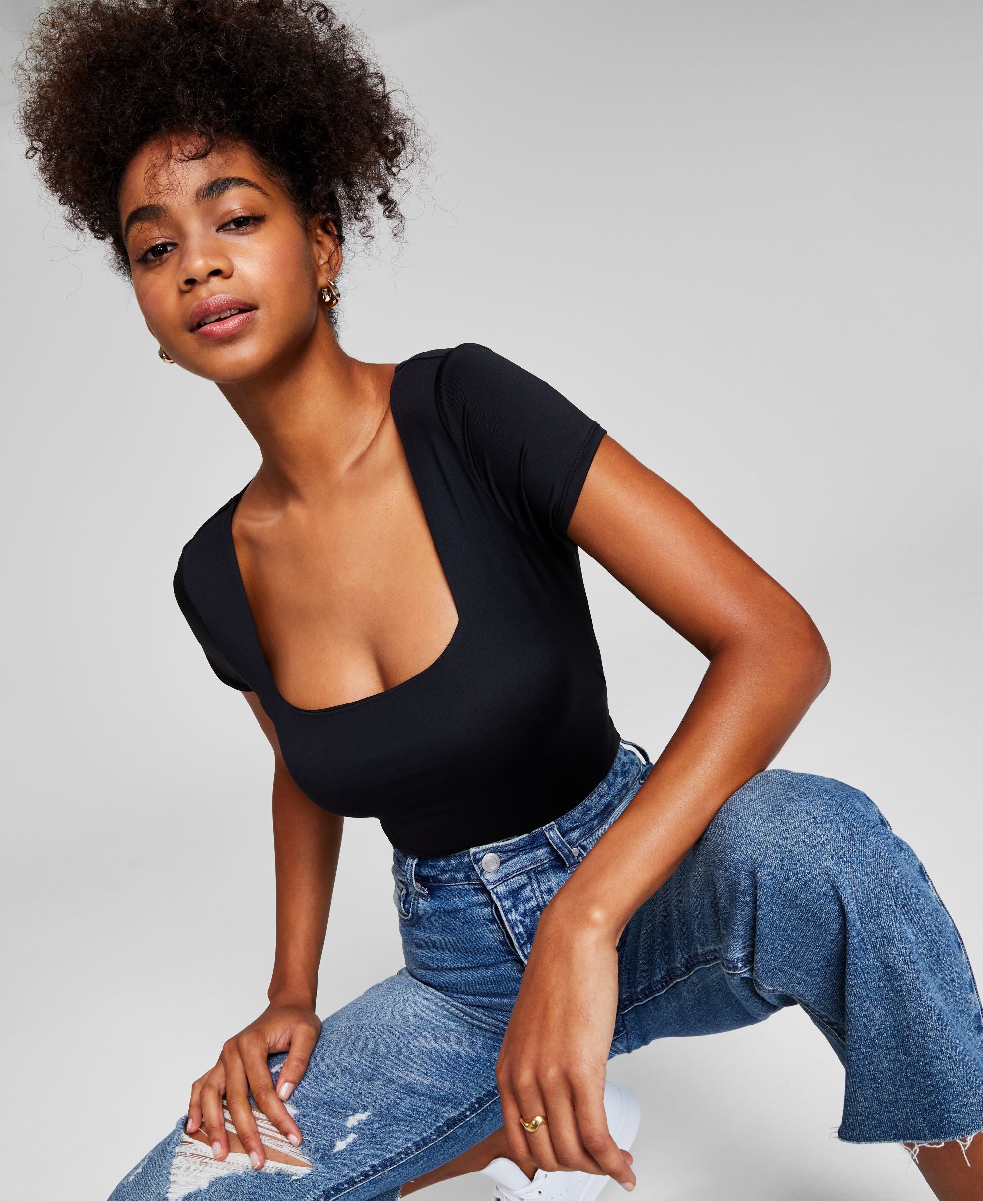 Now This Trendy Plus Size Square Neck Bodysuit
