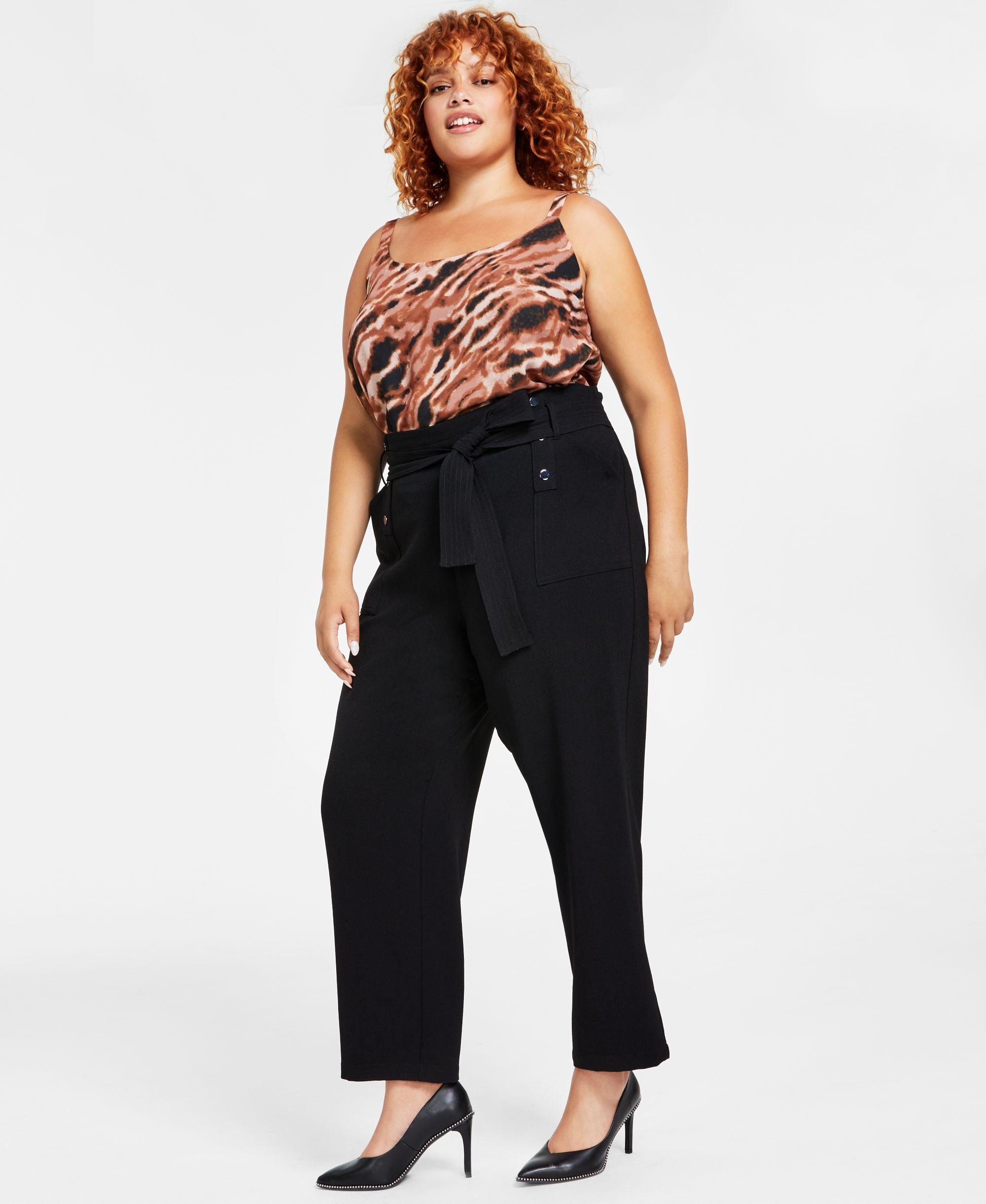 Plus Size Textured Tie-Waist Pants