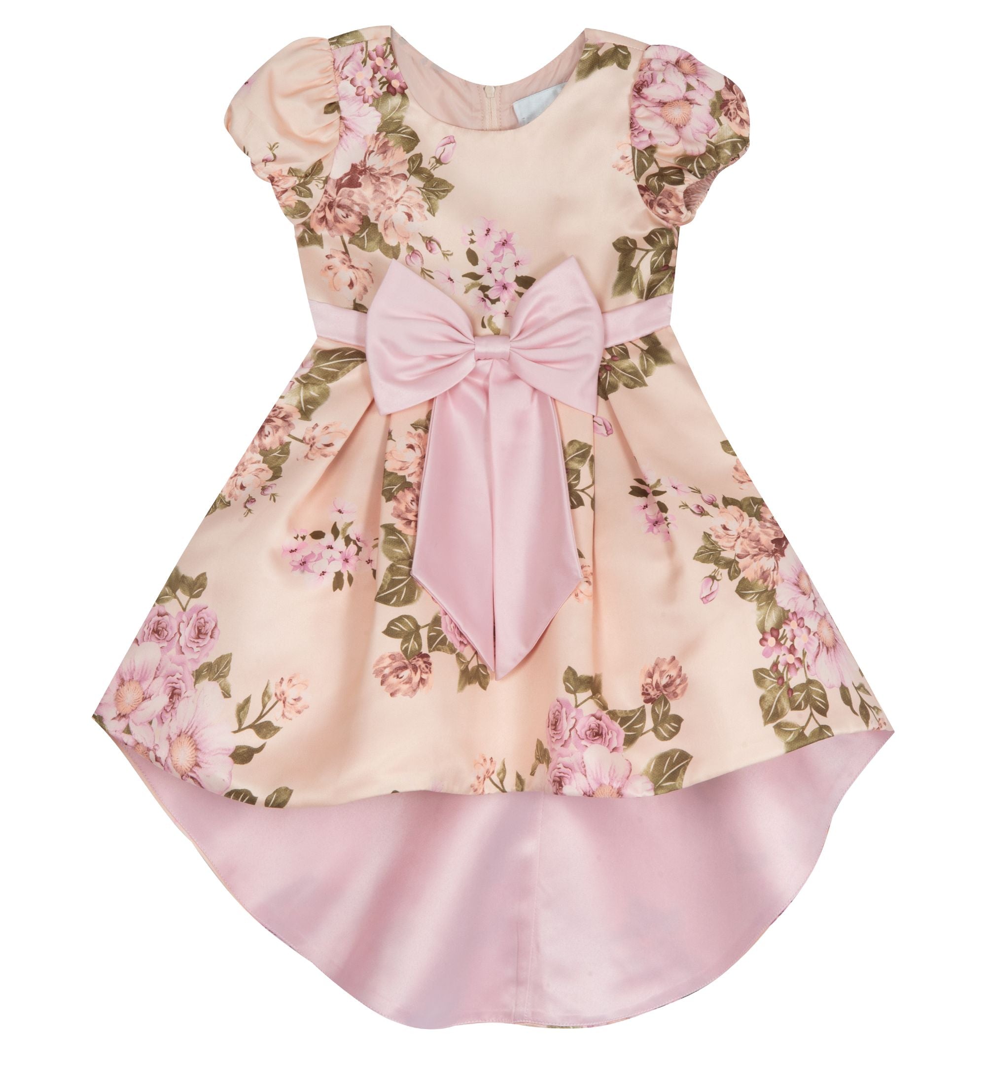 Toddler Girls Printed Satin Hi Low Dress With Contrast Solid Bow