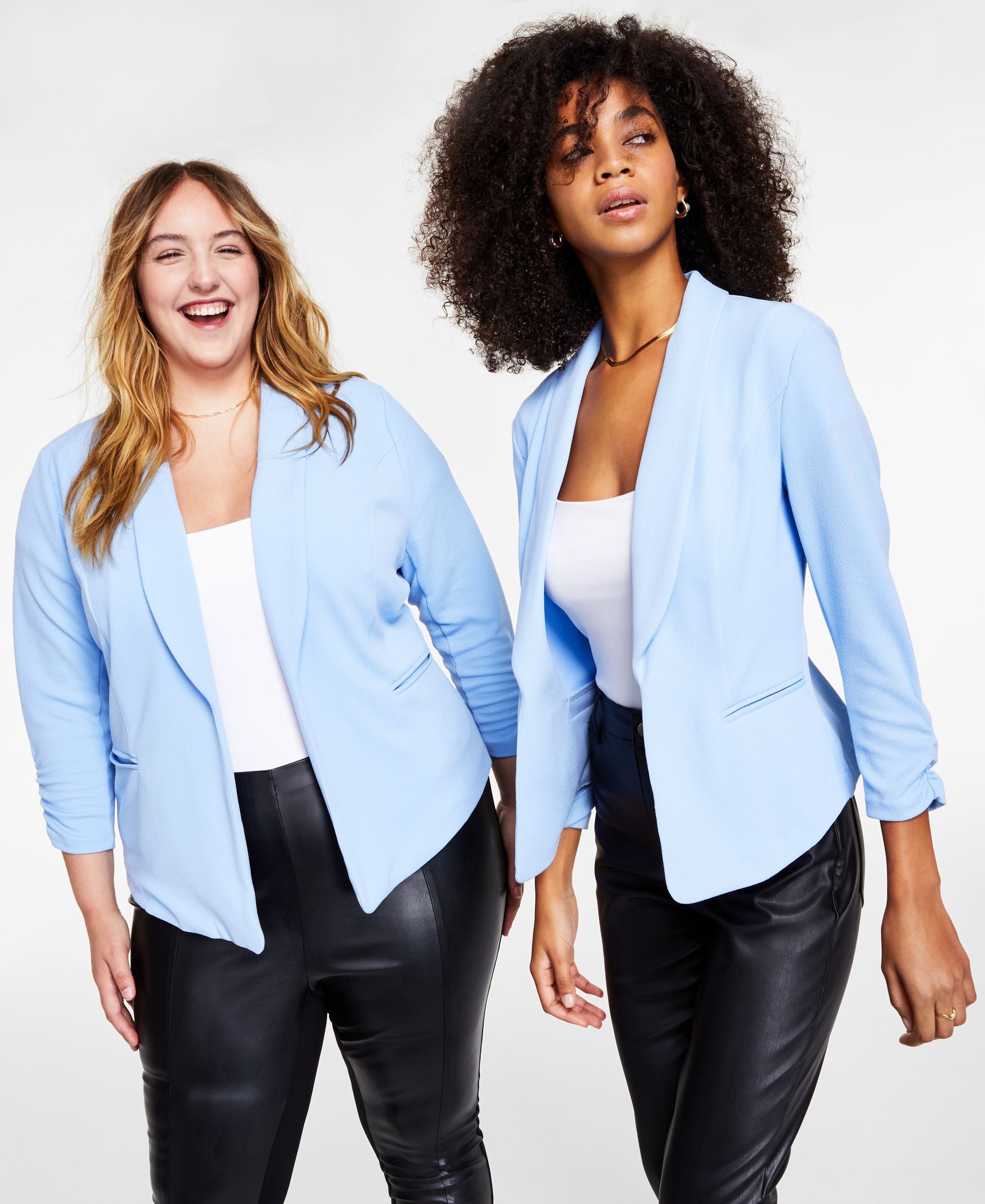 Knit-Crepe Ruched-Sleeve Blazer, XXS-4X