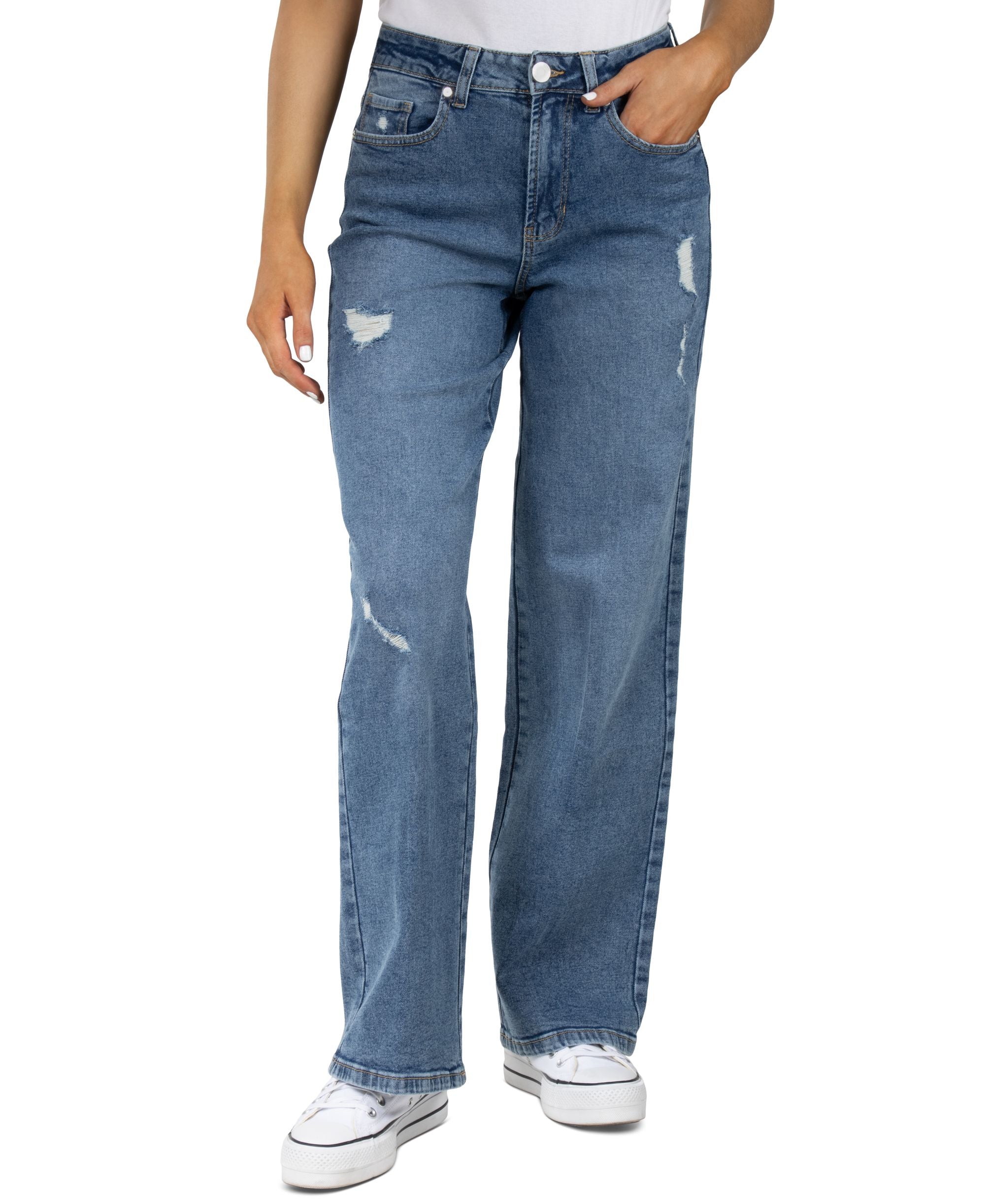Juniors' High Rise Stretchy Skater Ripped Jeans