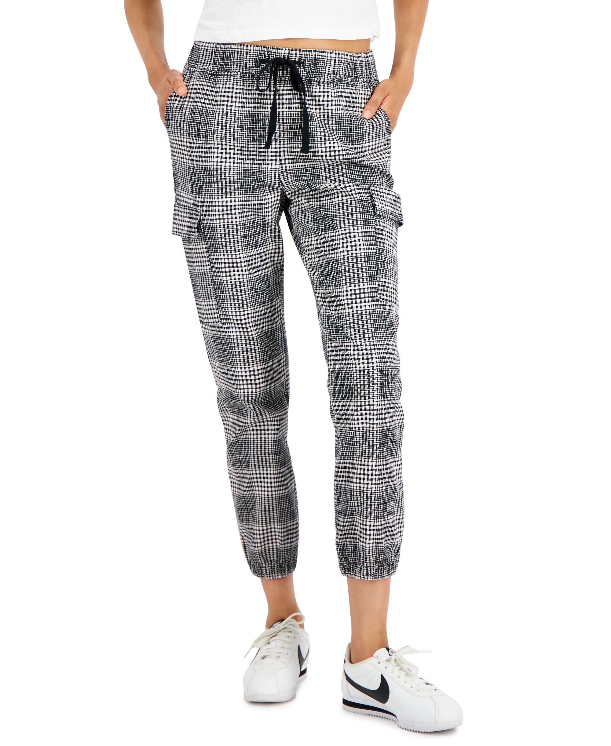 Juniors' Plaid Cargo Pull-On Jogger Pants