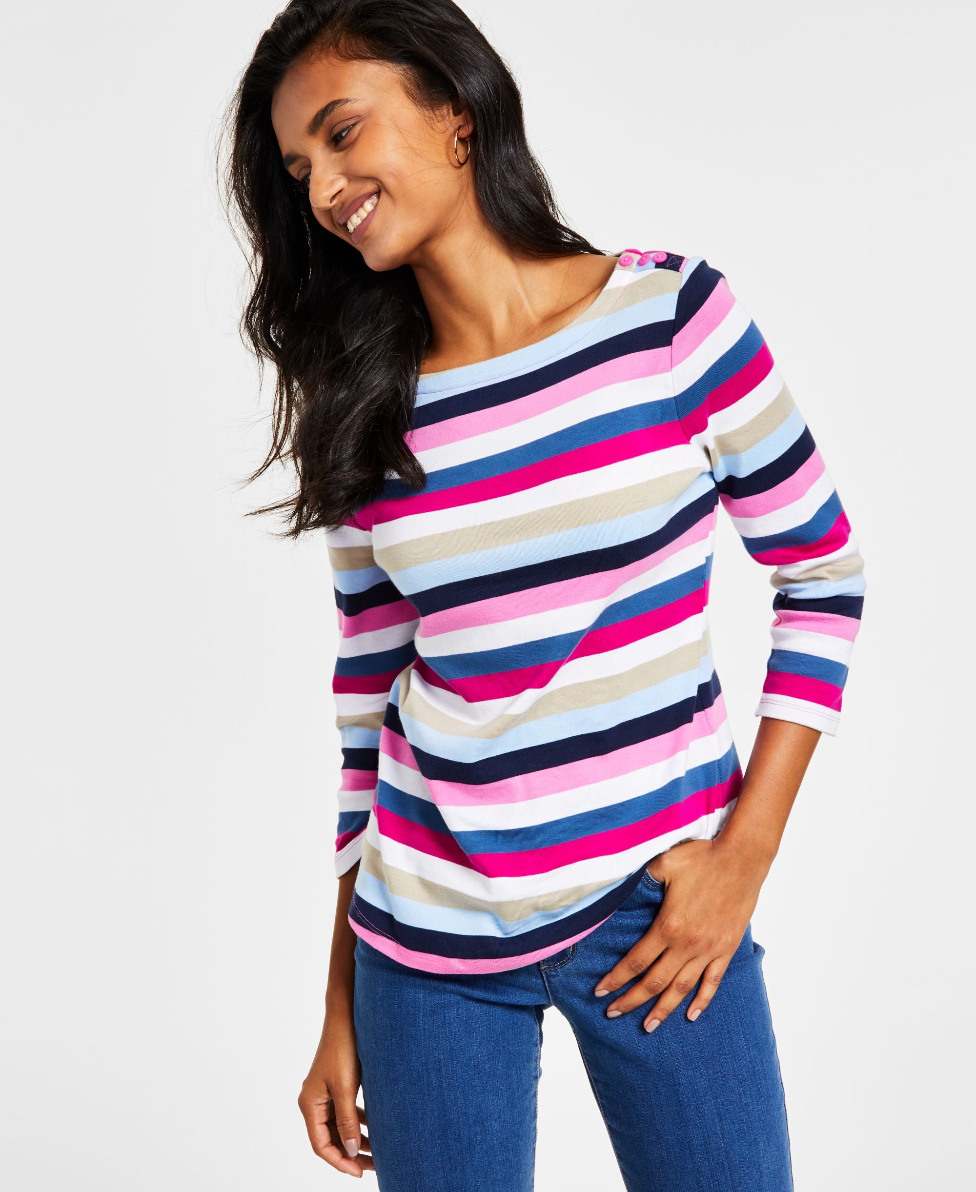 Charter Club Womens Irene Cotton Striped Top