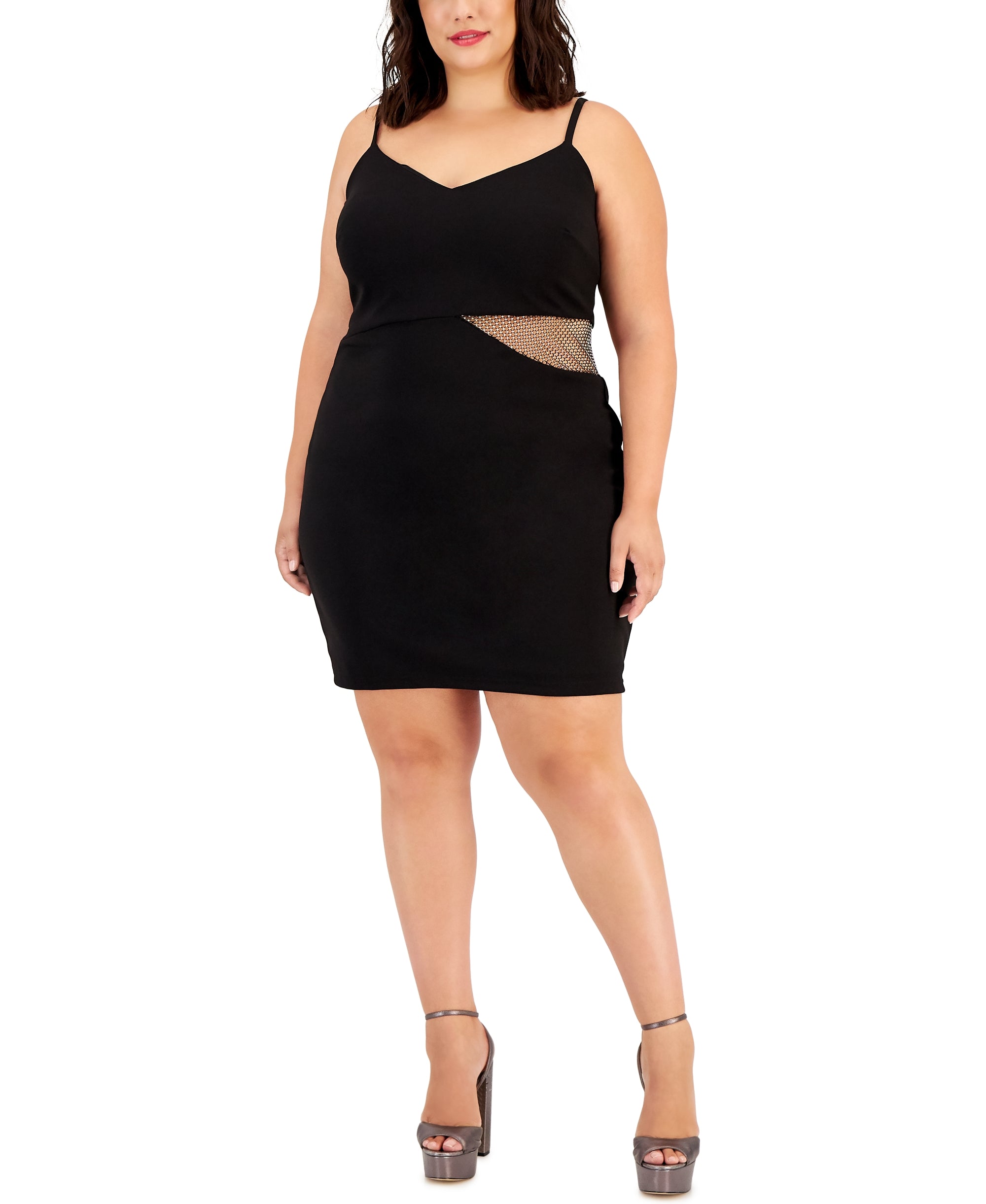Trendy Plus Size Embellished Illusion Bodycon Dress