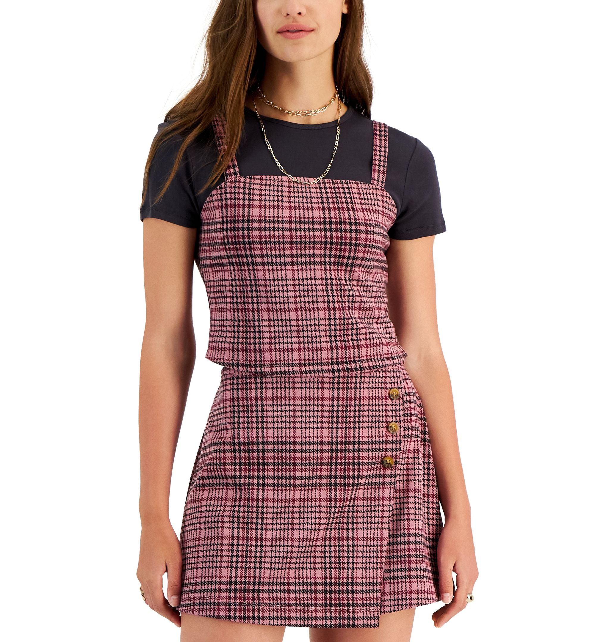 Juniors' Printed Layer-Look Top