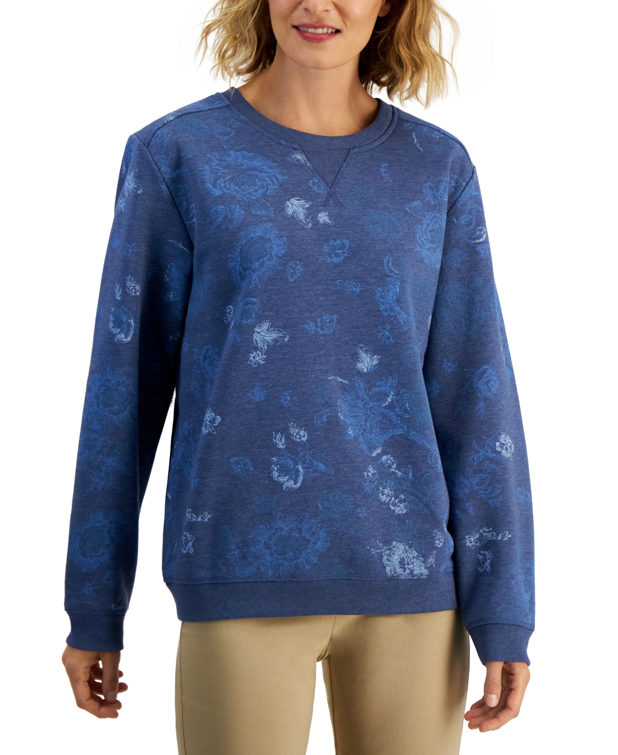 Karen Scott Petite Toile Garden Fleece Sweatshirt