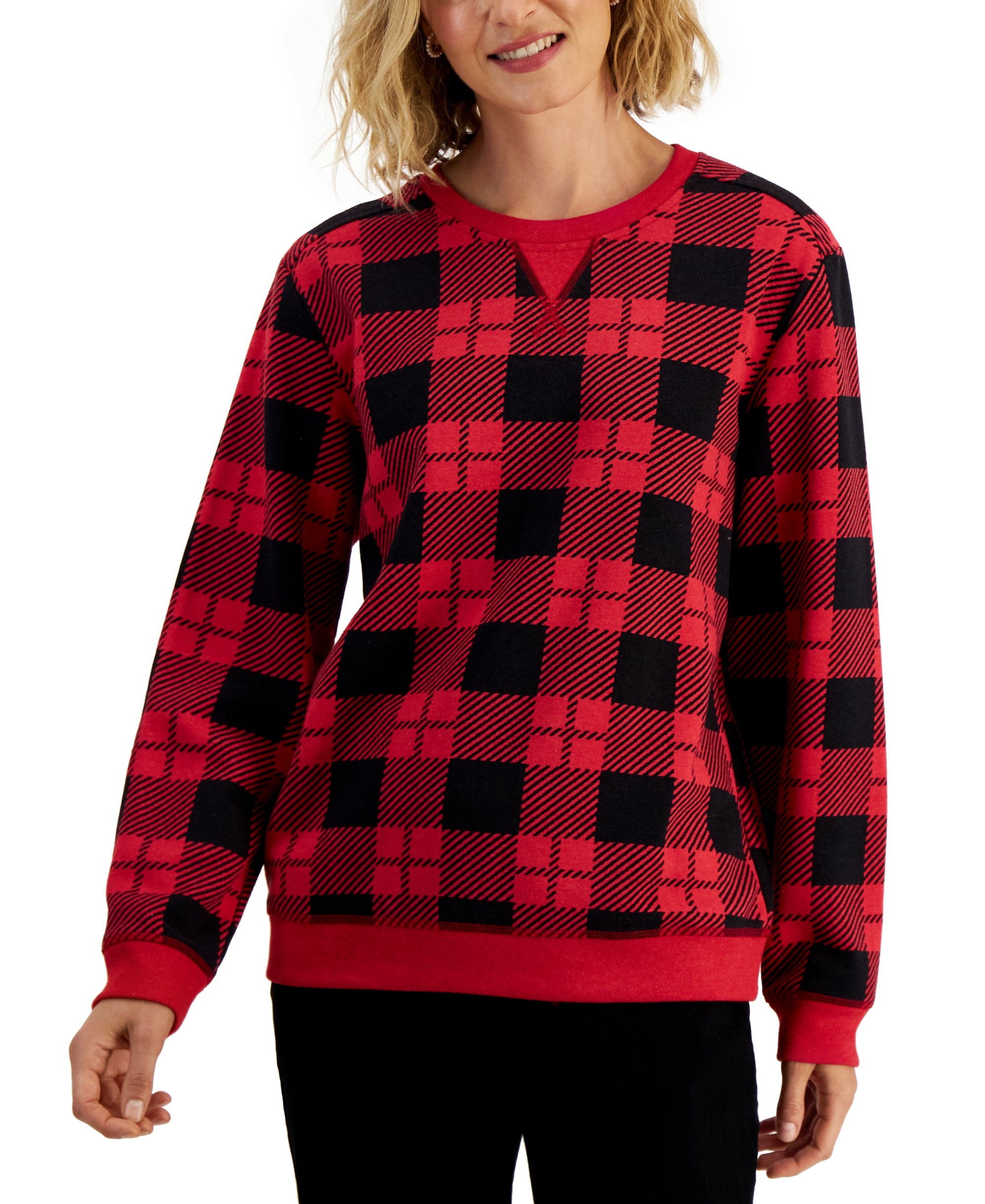 Petite Lovely Plaid Fleece Sweatshirt