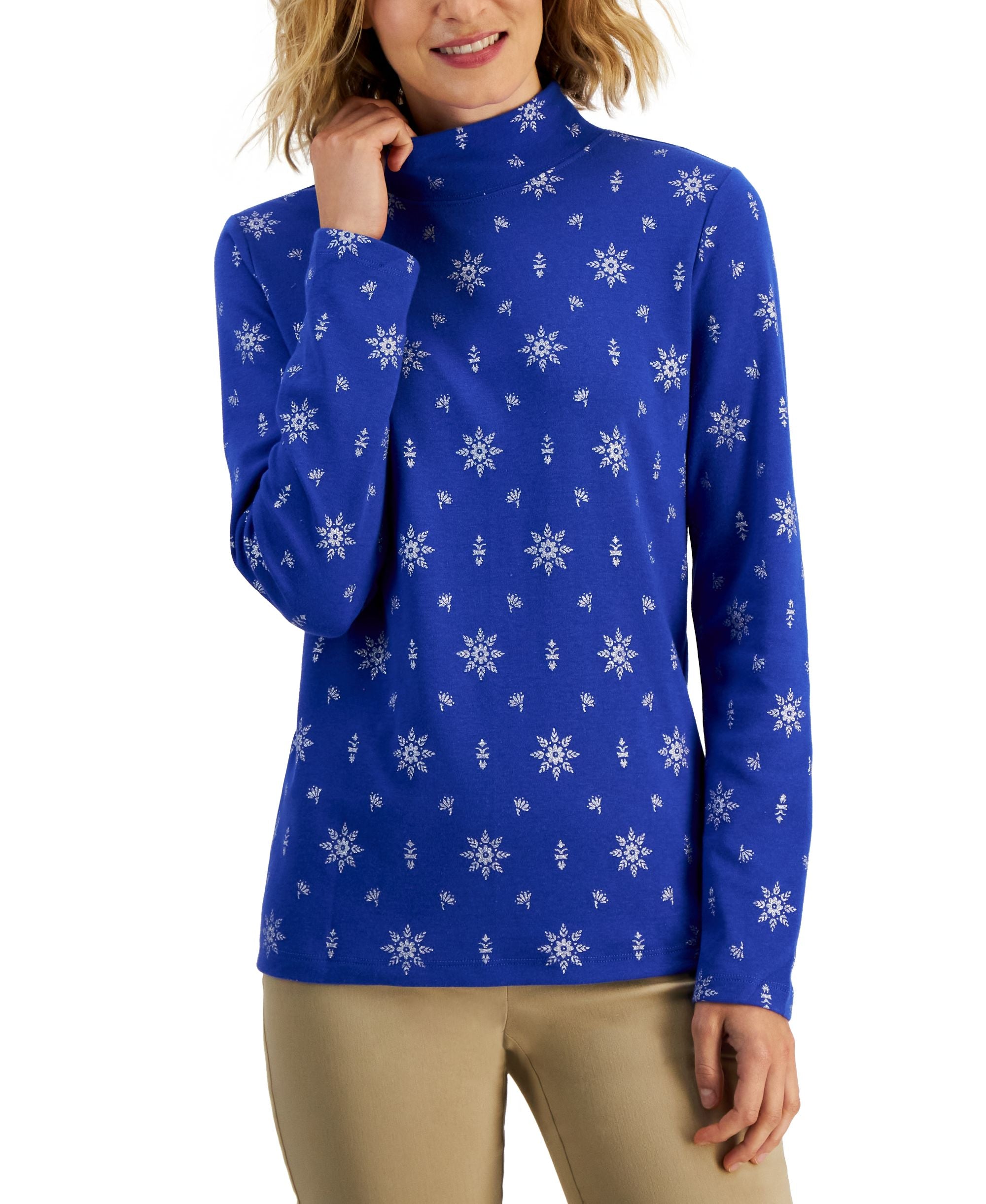 Karen Scott Petite Mock Neck Printed Top