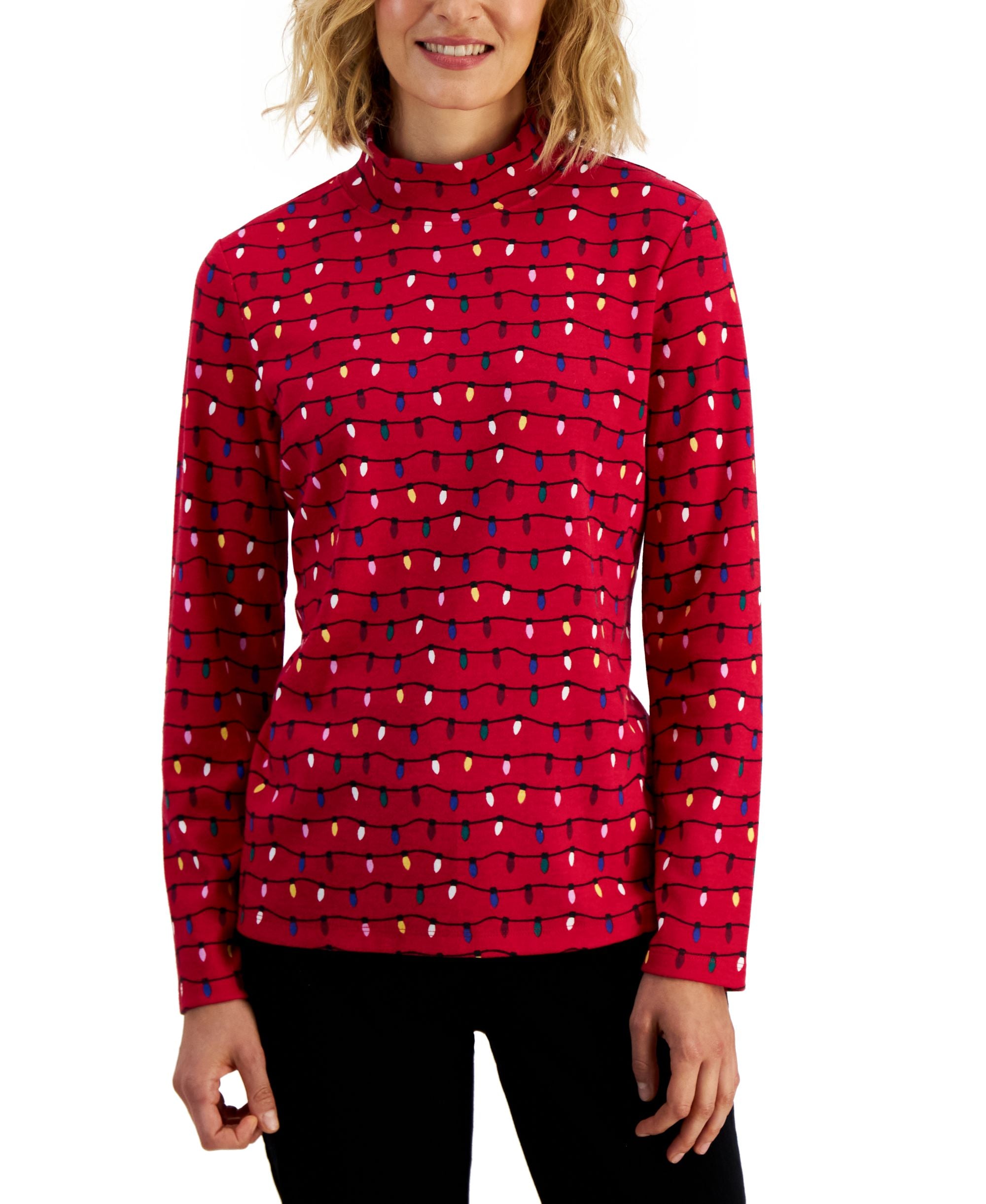 Karen Scott Womens Printed Mock Neck Top