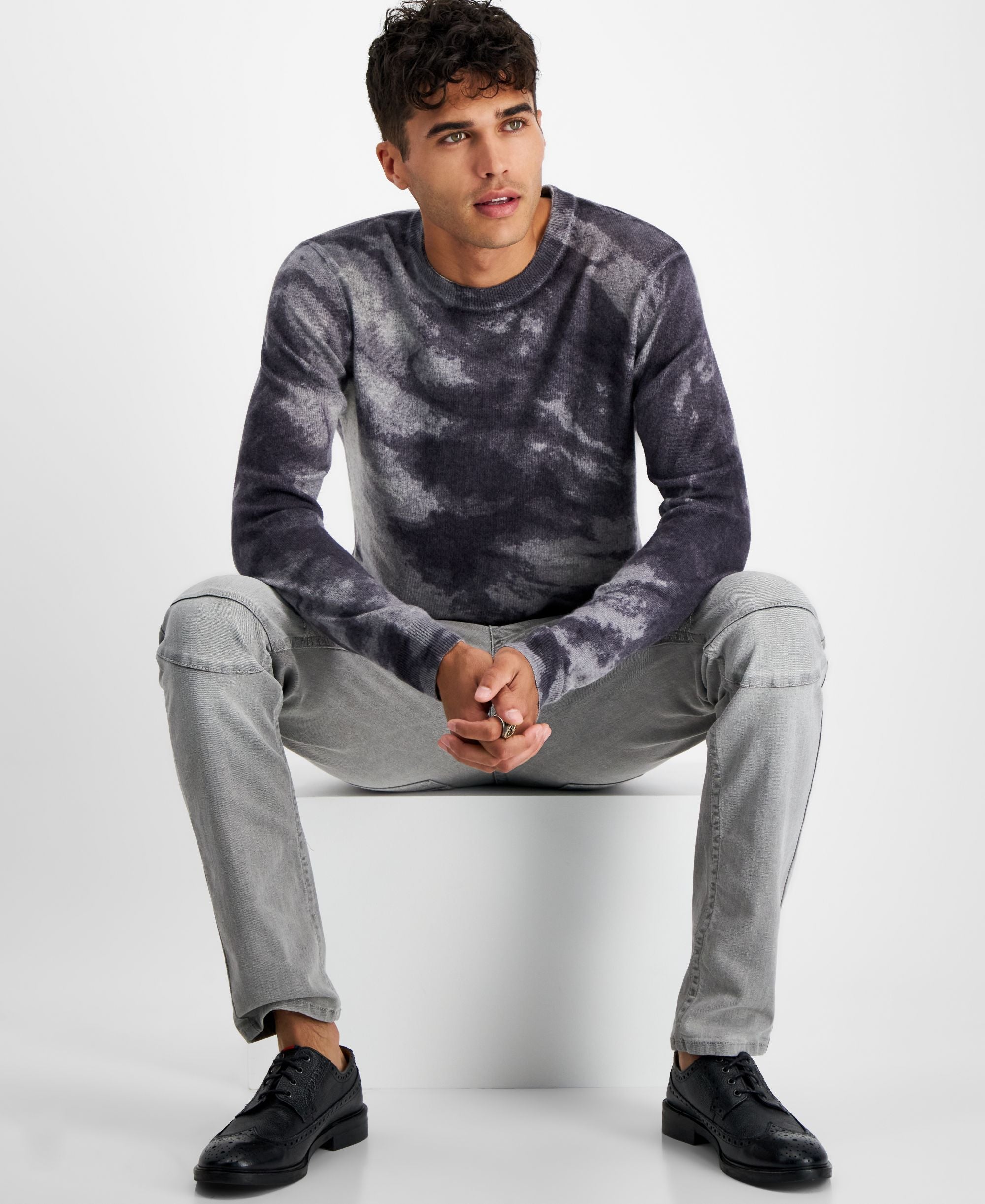 INC International Concepts Mens Cashmere Cloud Abstract Print Sweater