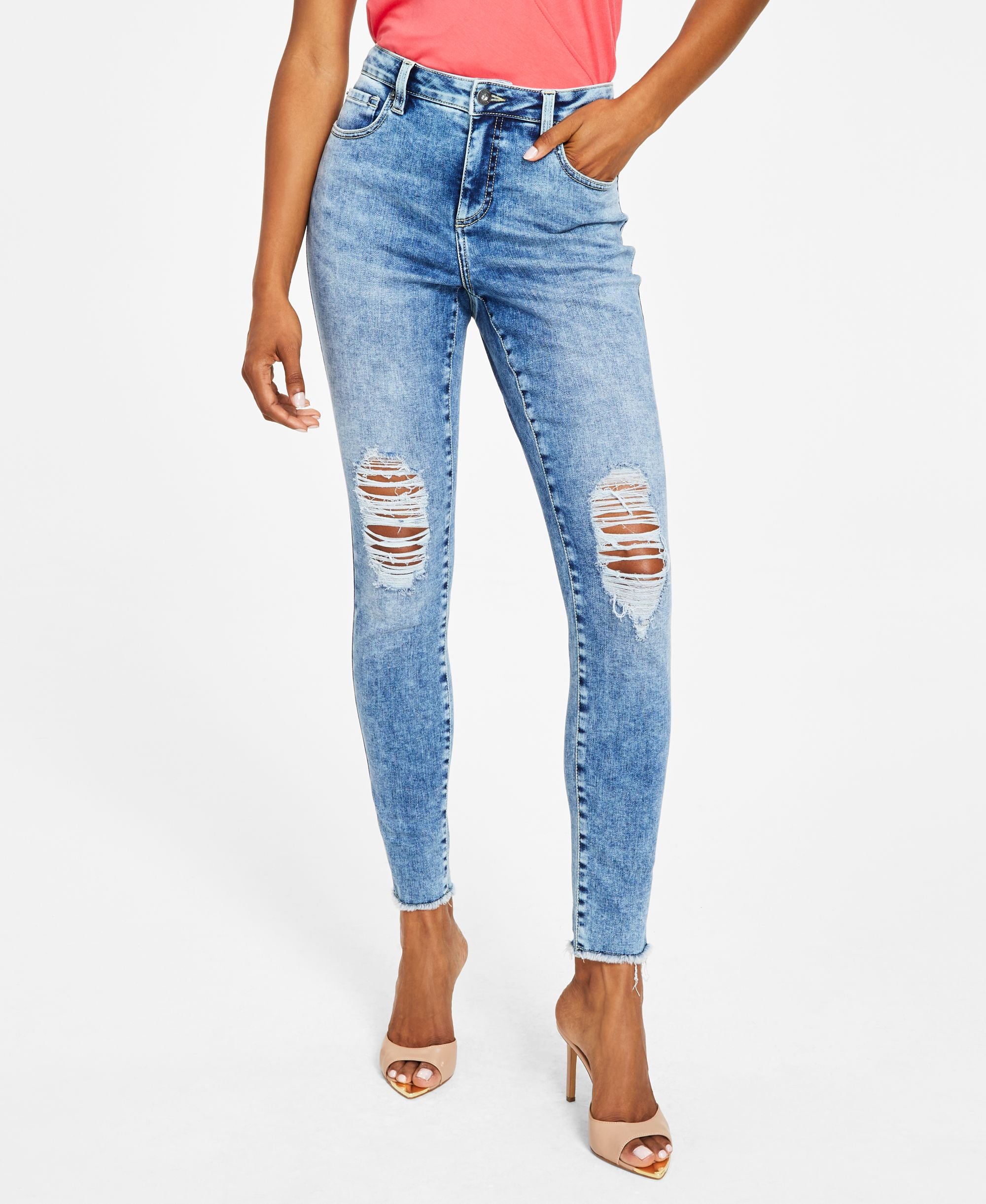 INC International Concepts Womens Mid Rise Destructed Skinny Jeans