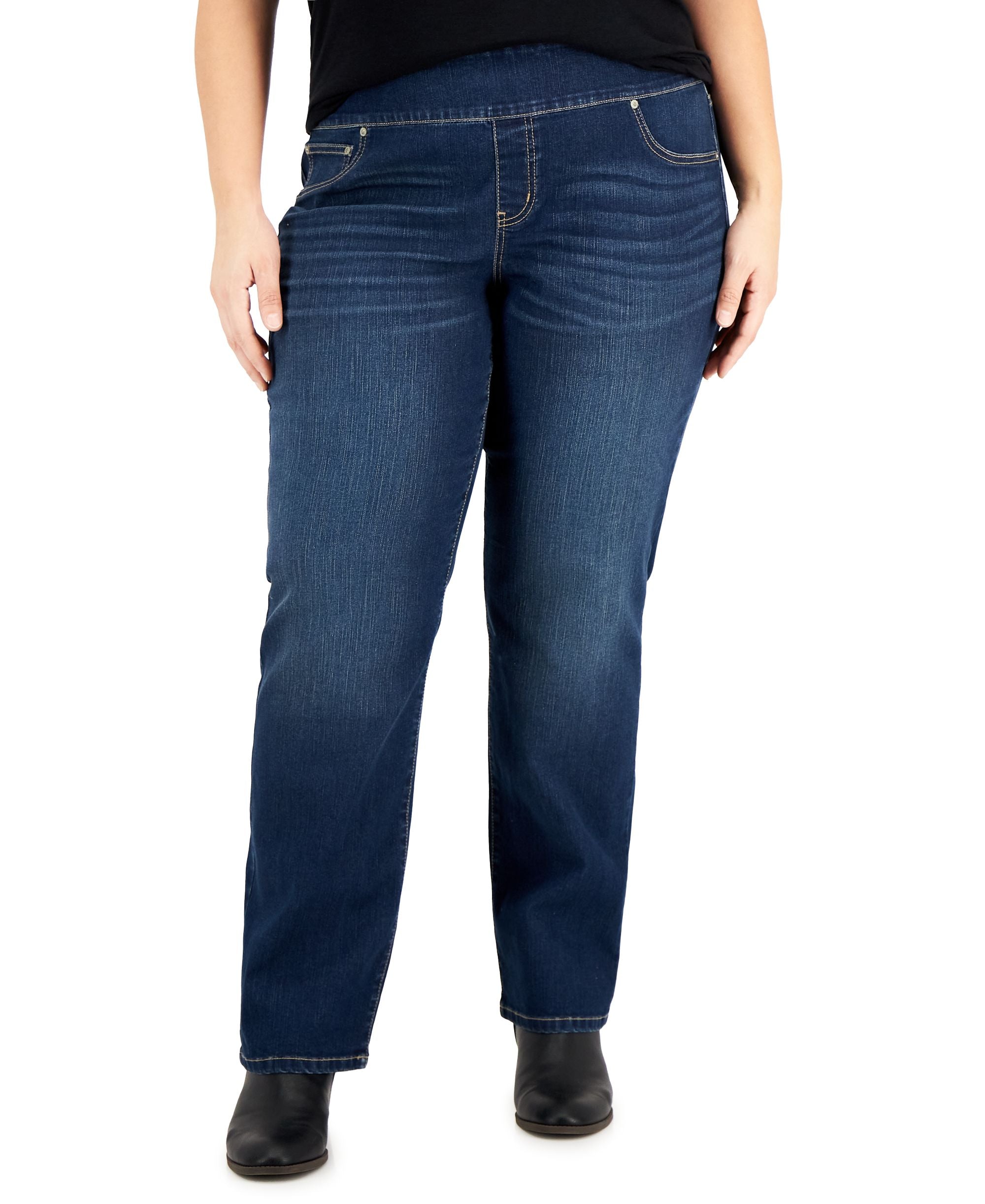 Style & Co Plus Size Mid Rise Pull On Straight Leg Jeans
