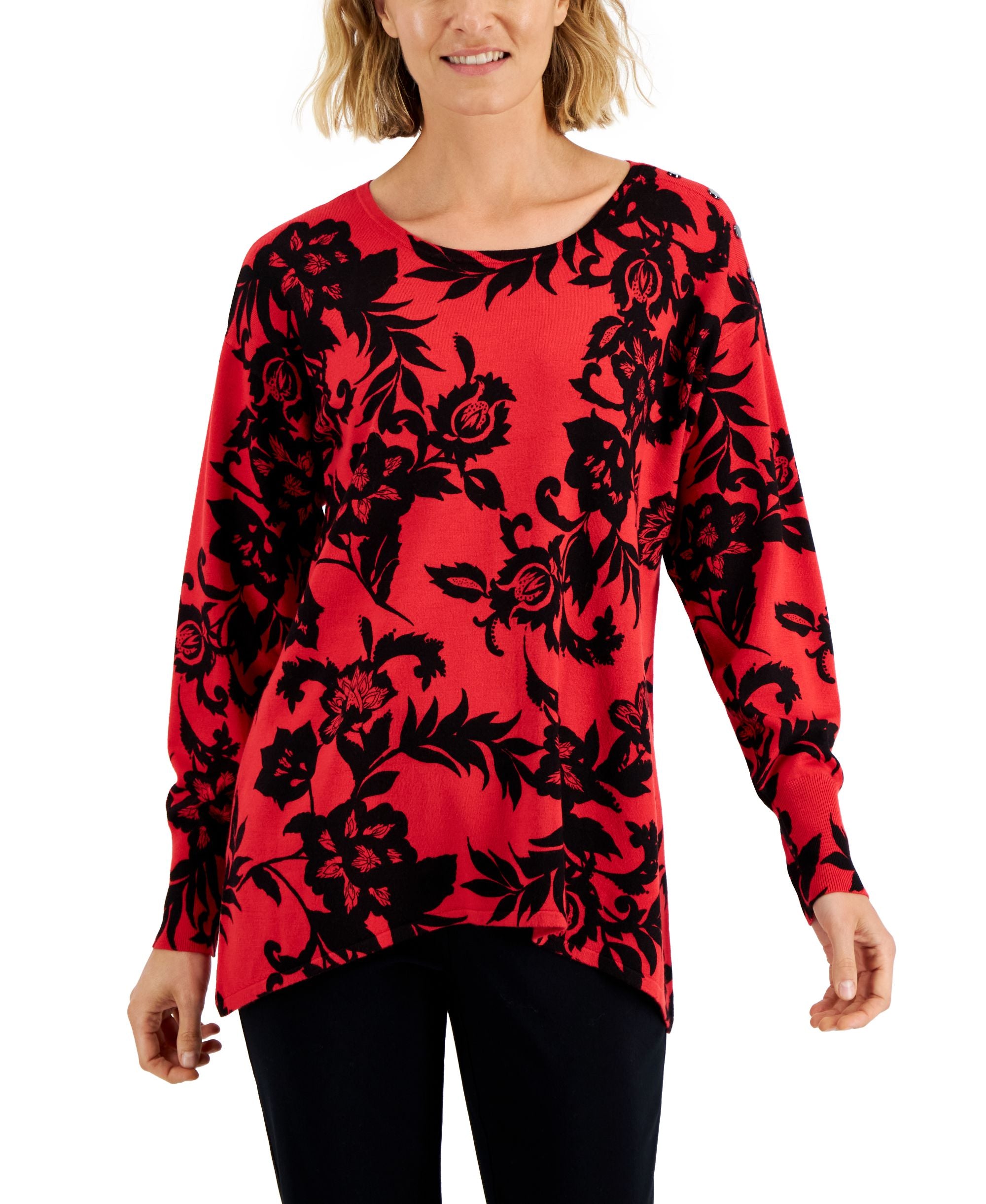 JM Collection Petite Ambar Sharkbite Sweater