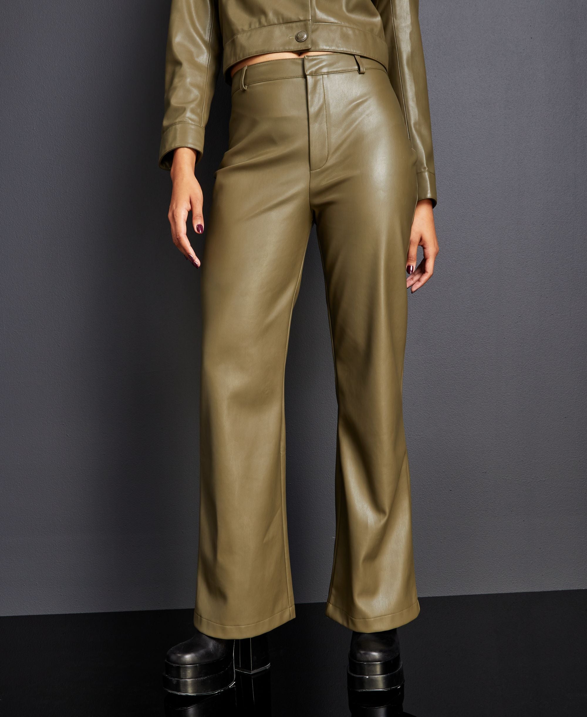 Royalty By Maluma Womens Flare Leg Faux Leather Pants