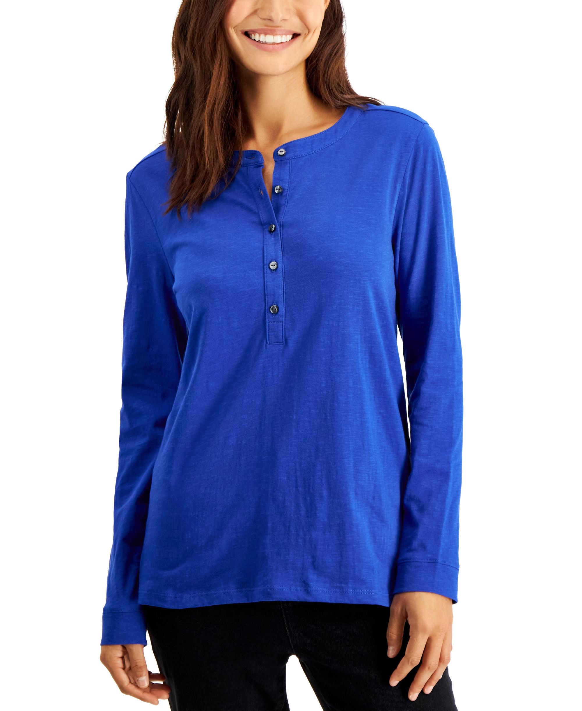 Style & Co Buttoned Solid Knit Top