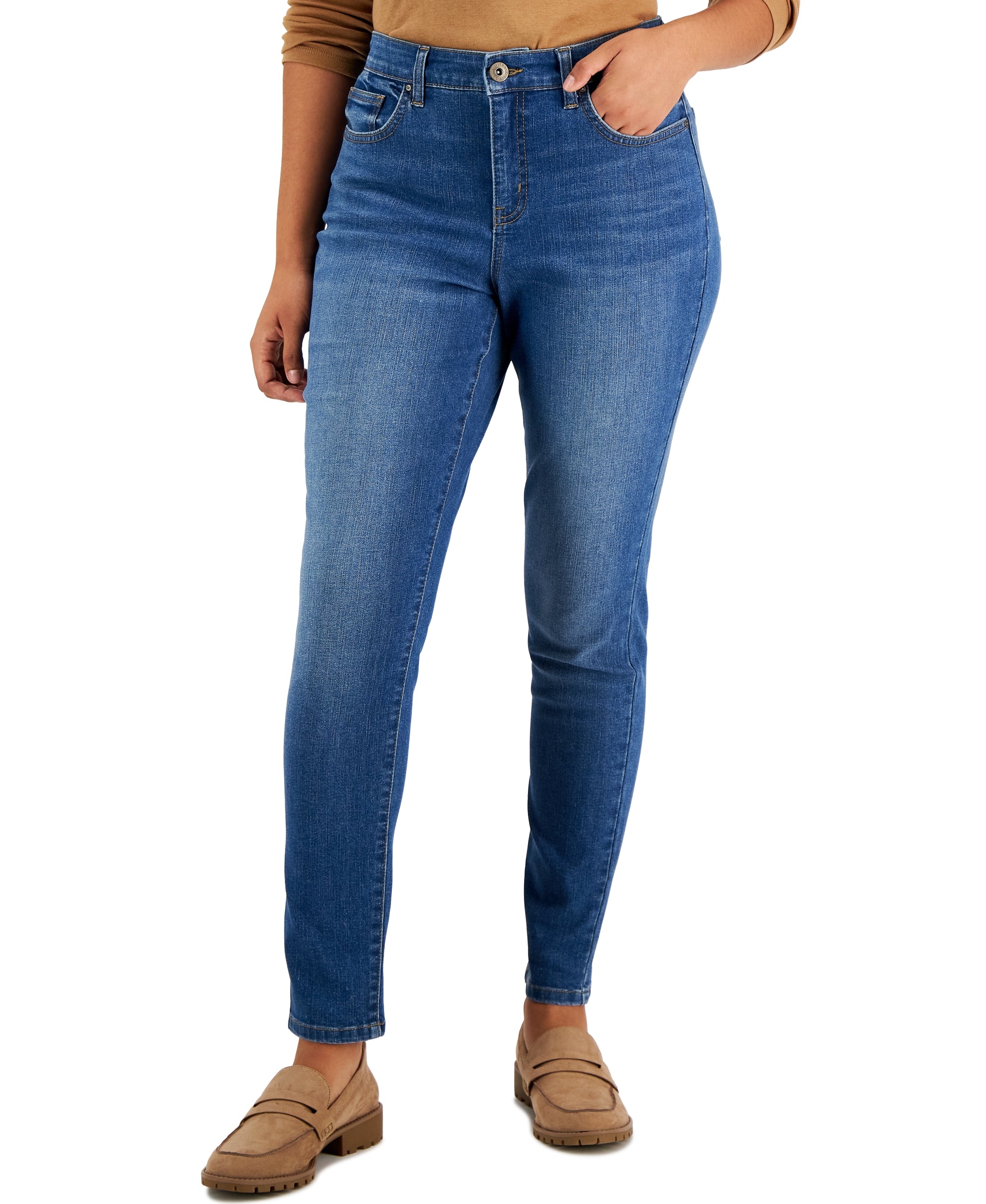 Women's Curvy-Fit Mid-Rise Skinny Jeans, Regular, Short and Long Lengths