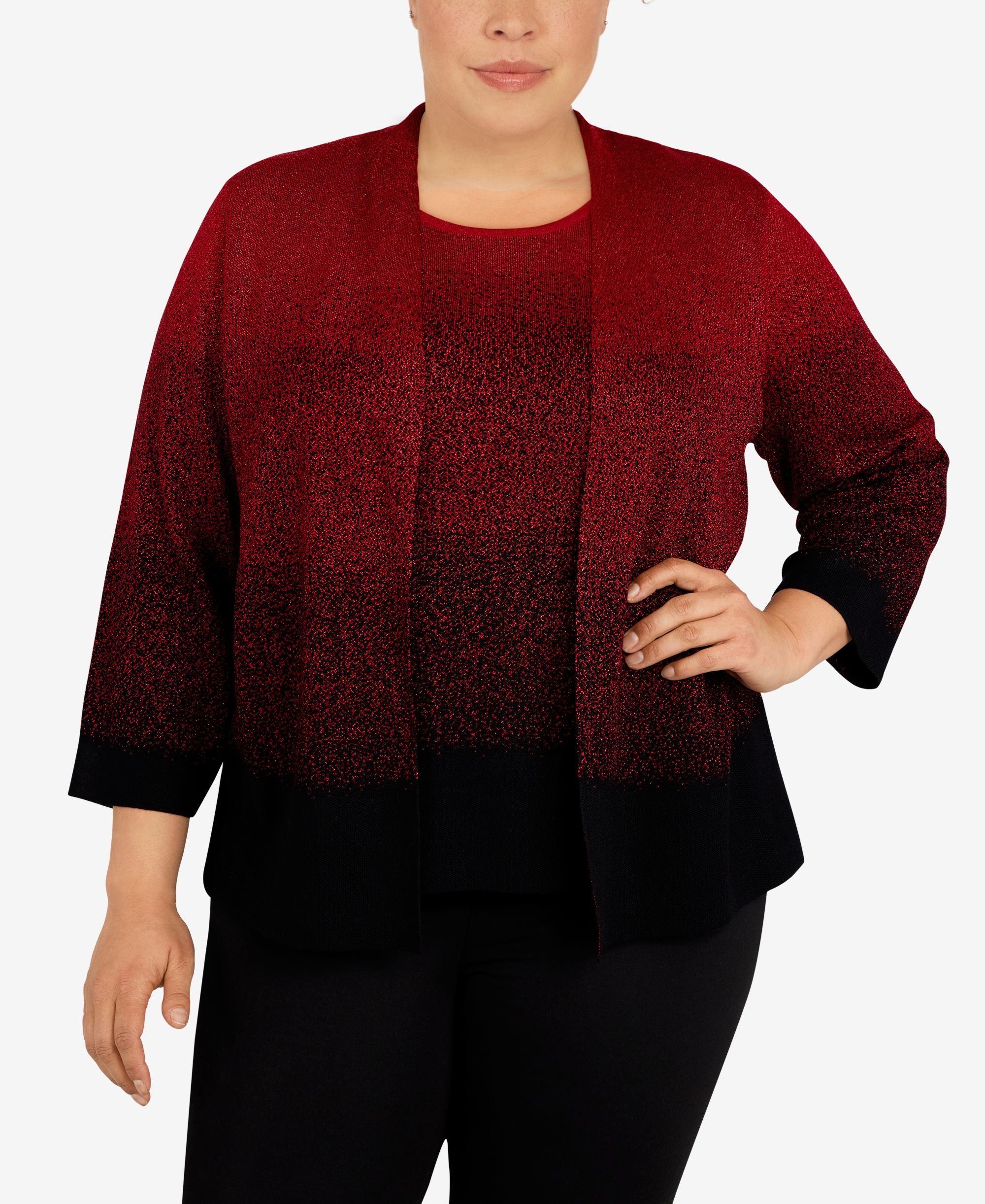 Alfred Dunner Plus Size Classics Ombre Shimmer 2 In 1 Sweater