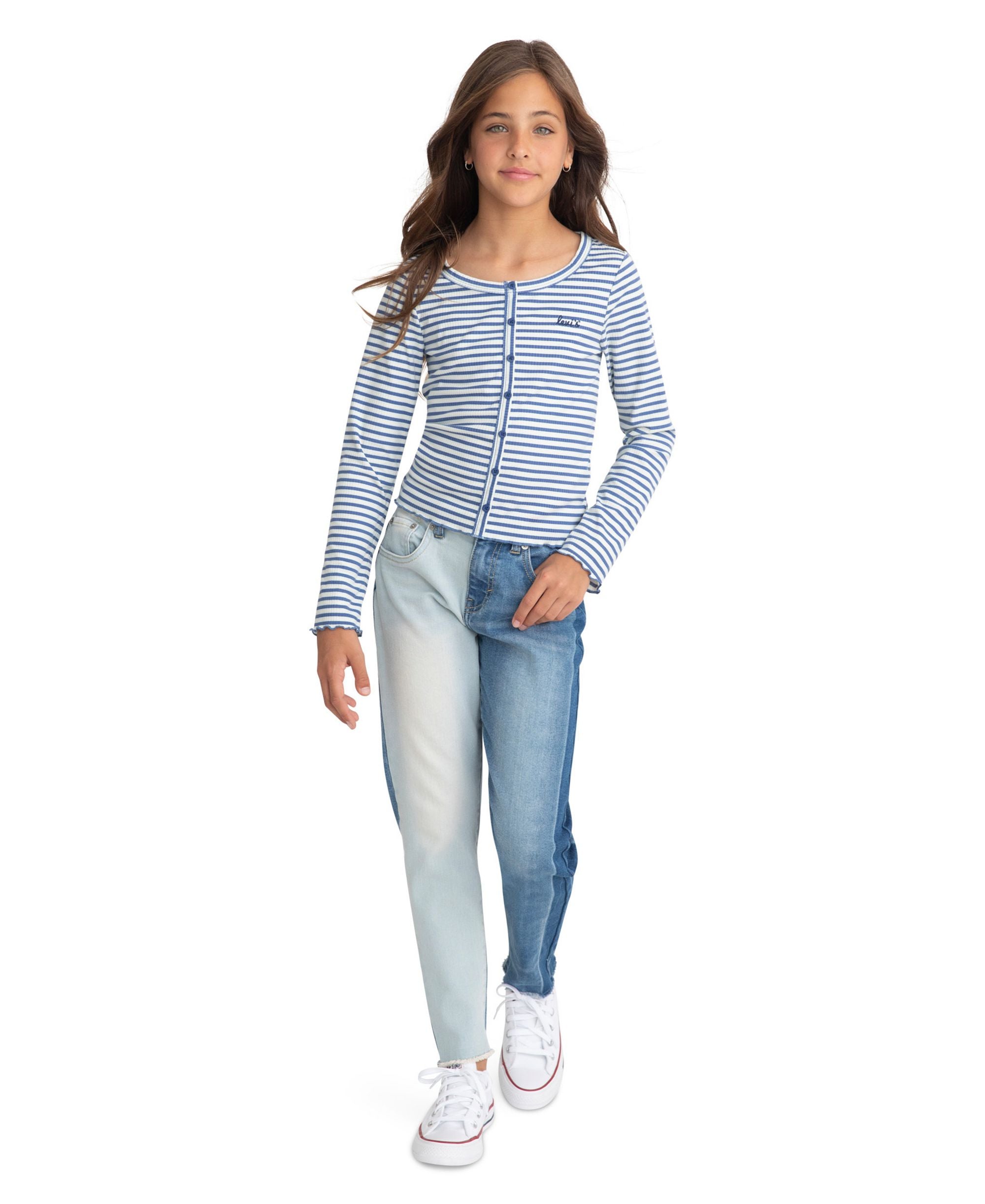 Levis X Clements Twins Big Girls Long Sleeve Scoop Neck Rib Knit Top