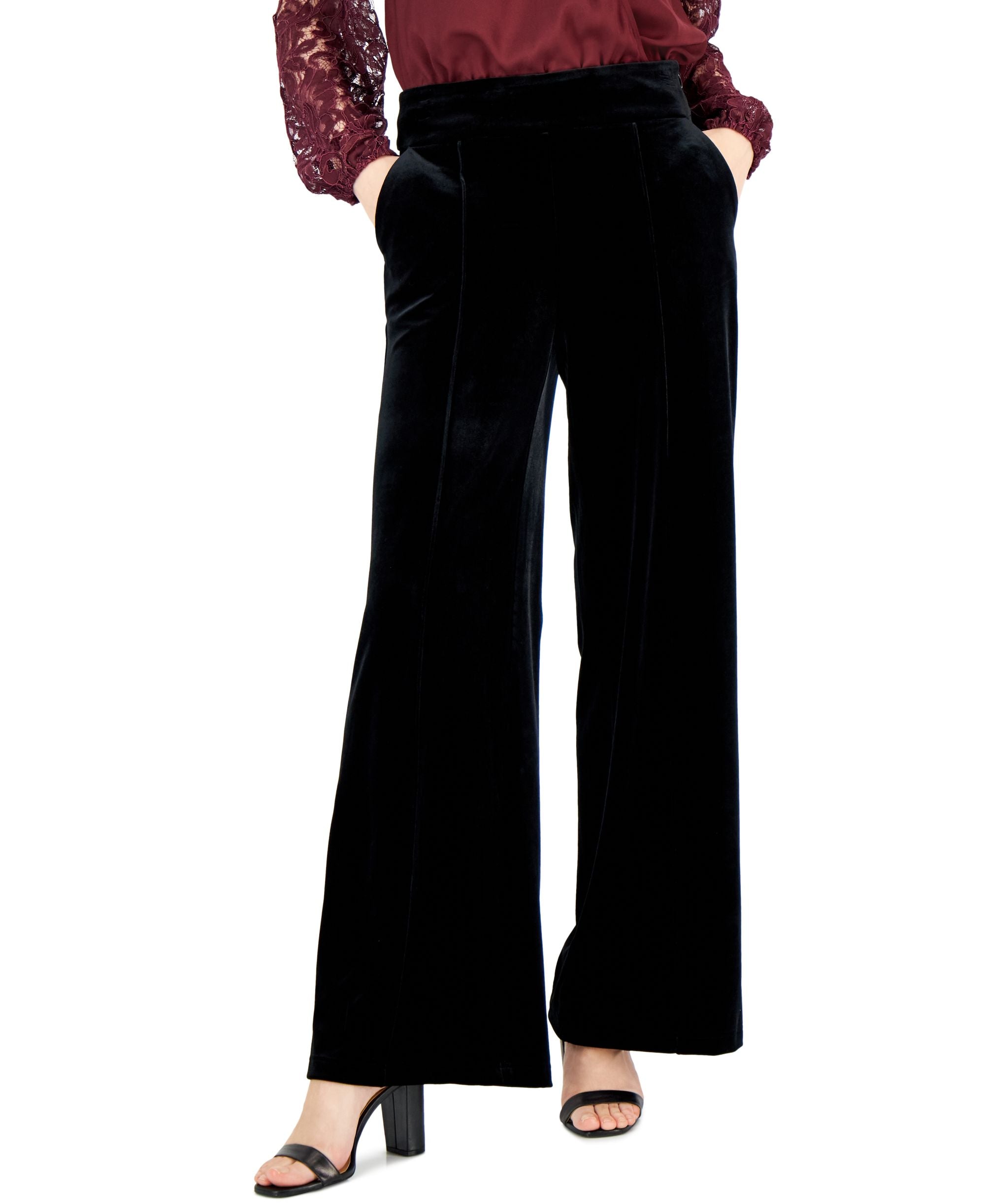 INC International Concepts Womens High Rise Velvet Wide Leg Pants
