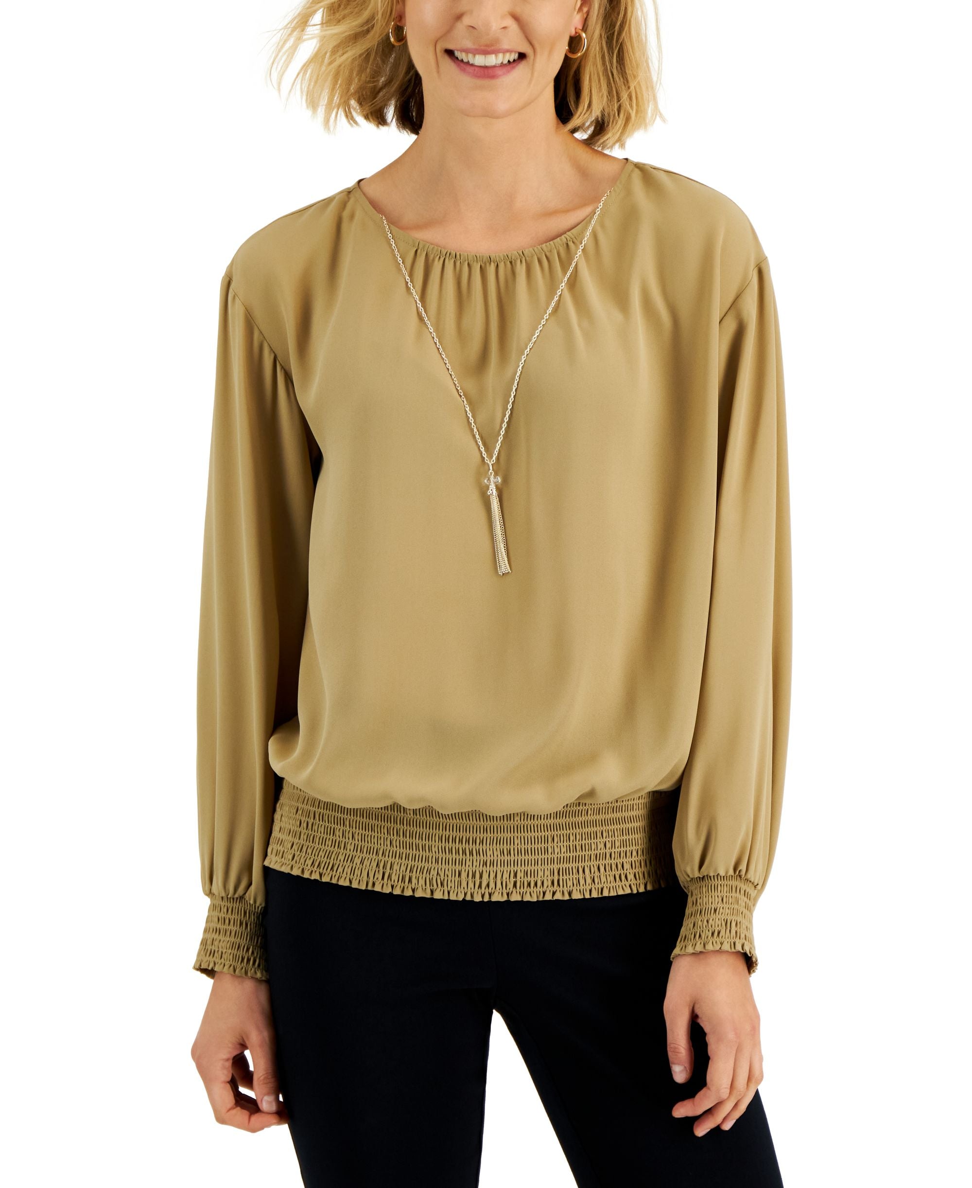 JM Collection Womens Smocked Necklace Top
