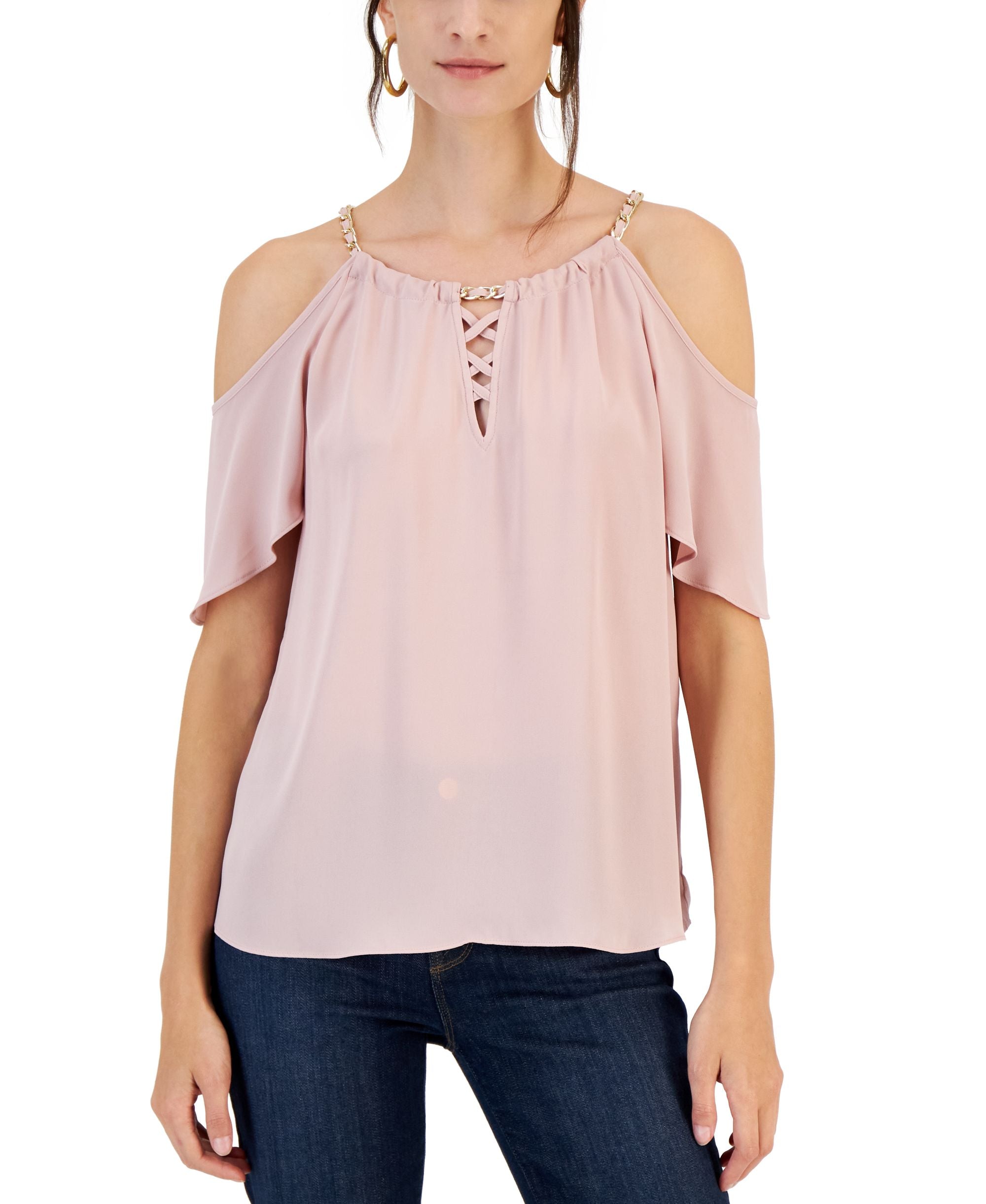 INC International Concepts Womens Cold Shoulder Chain Halter Top