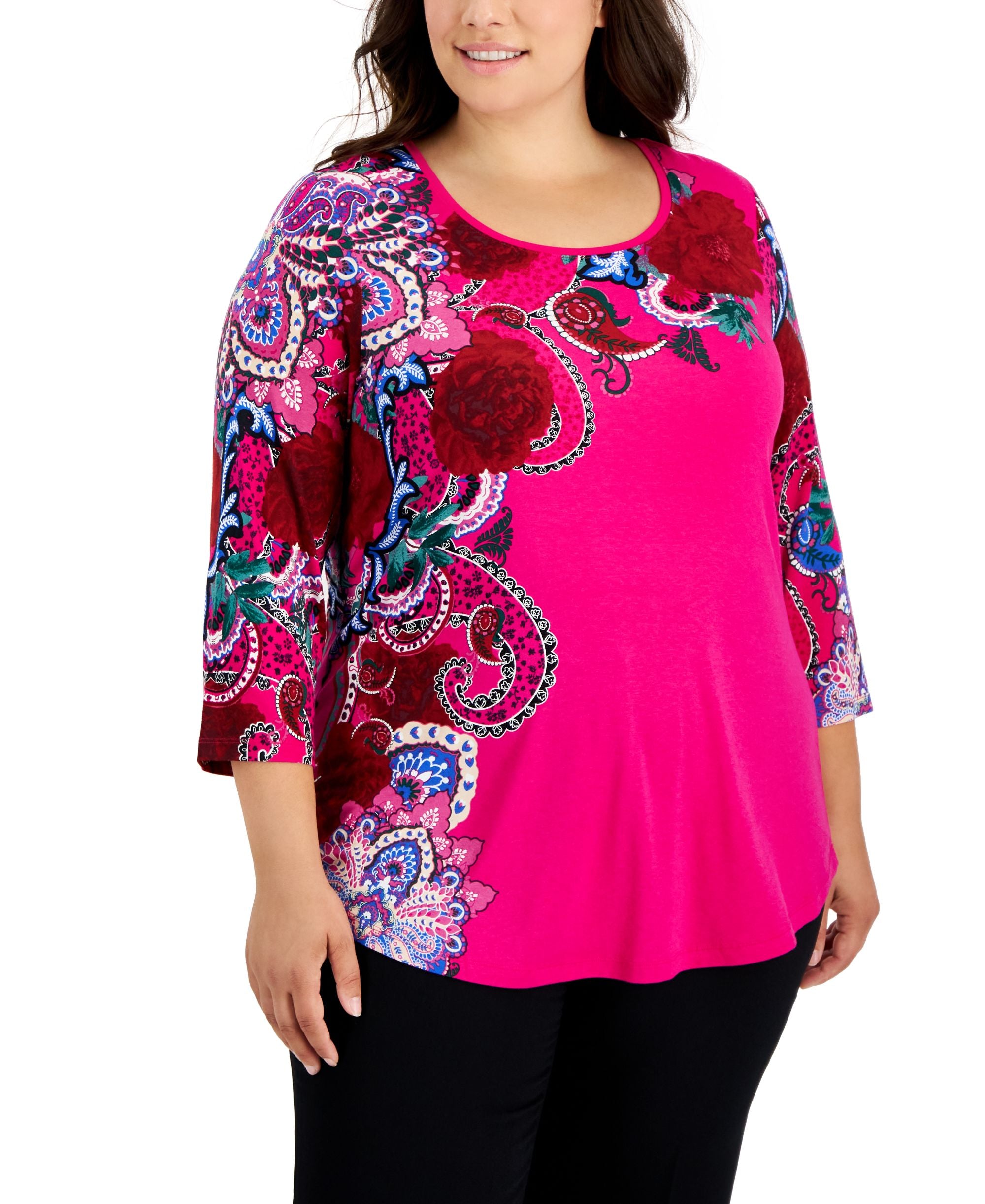 JM Collection Plus Size Paisley Print Top