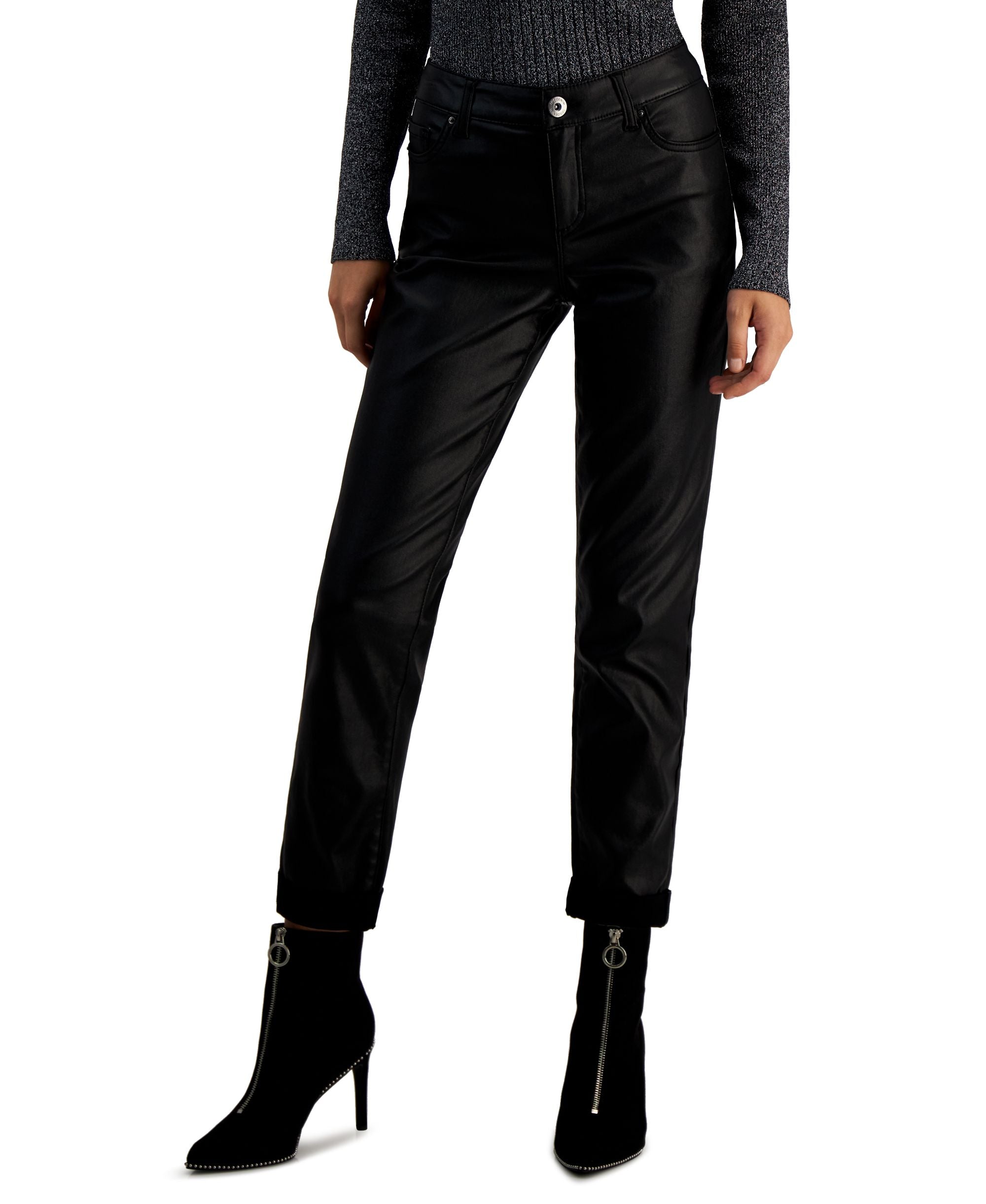 INC International Concepts Womens Mid Rise Coated Straight Leg Jeans