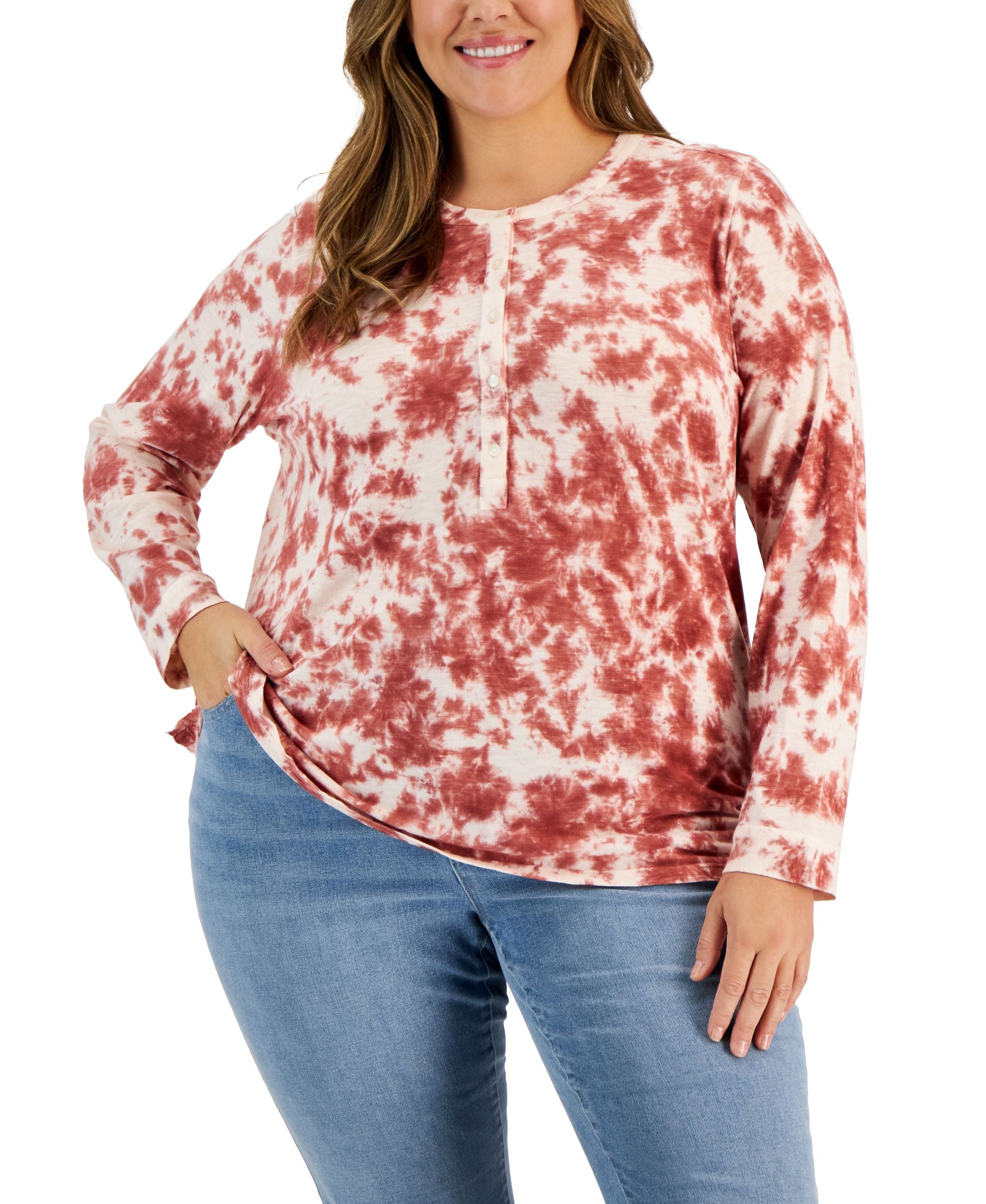 Style & Co Plus Size Tie Dyed Henley Top