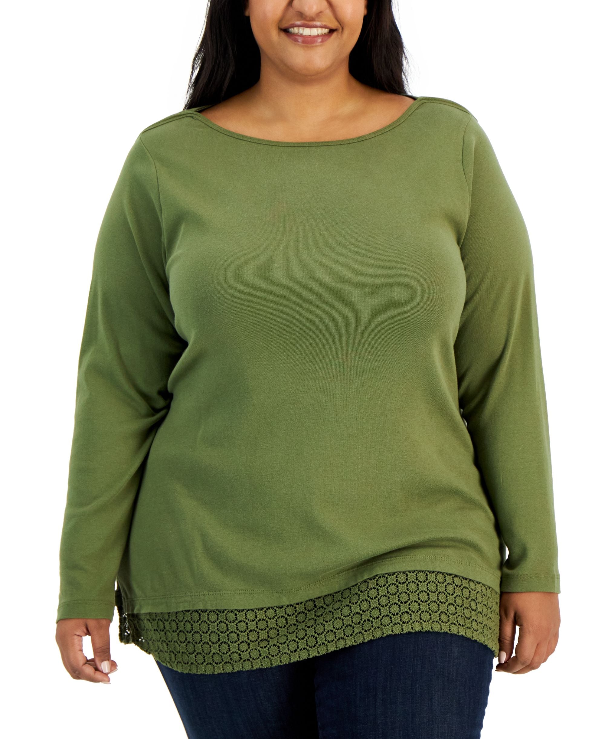 Plus Size Cotton Lace-Hem Top