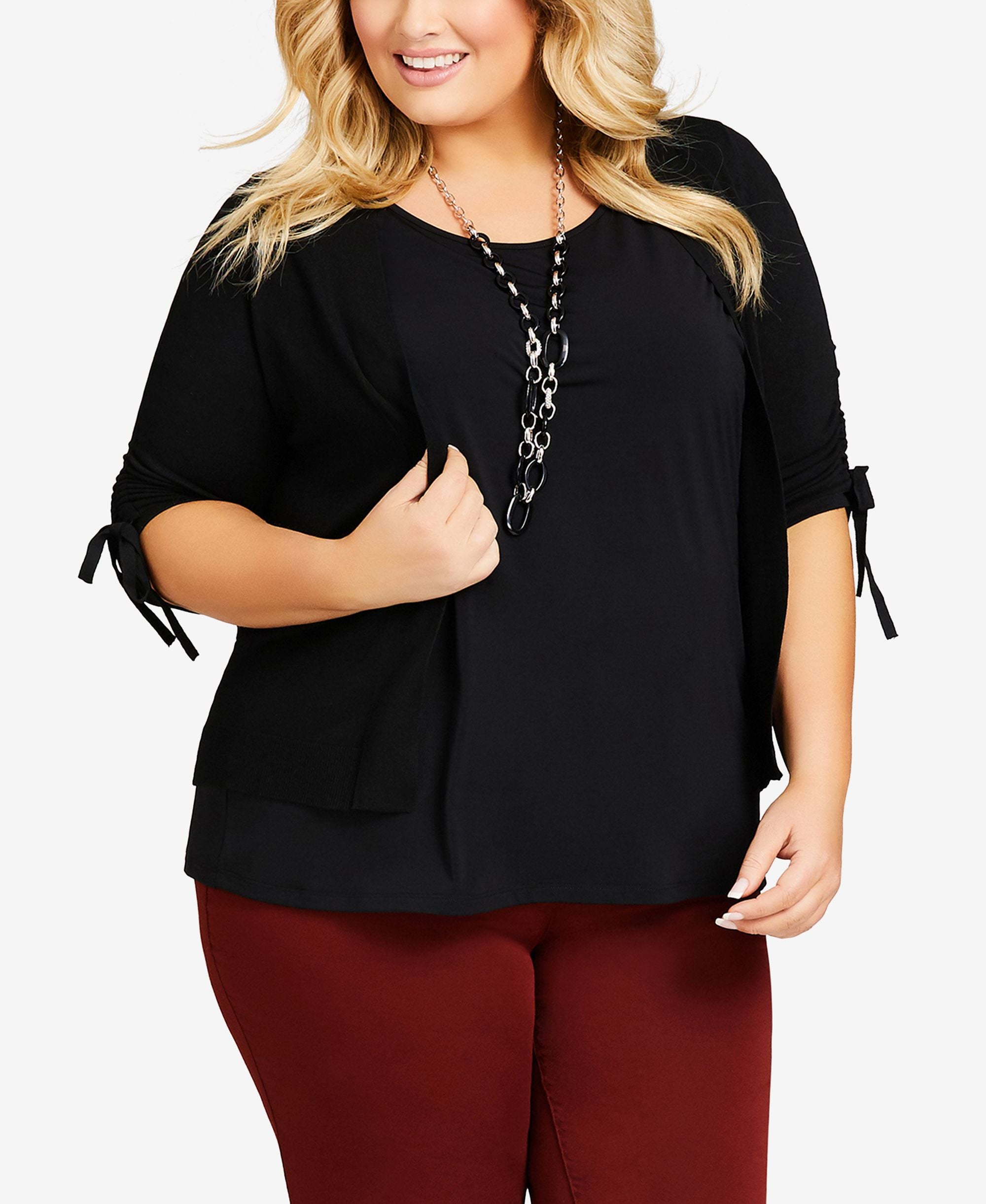 Avenue Plus Size Short Ruched Cardigan Sweater