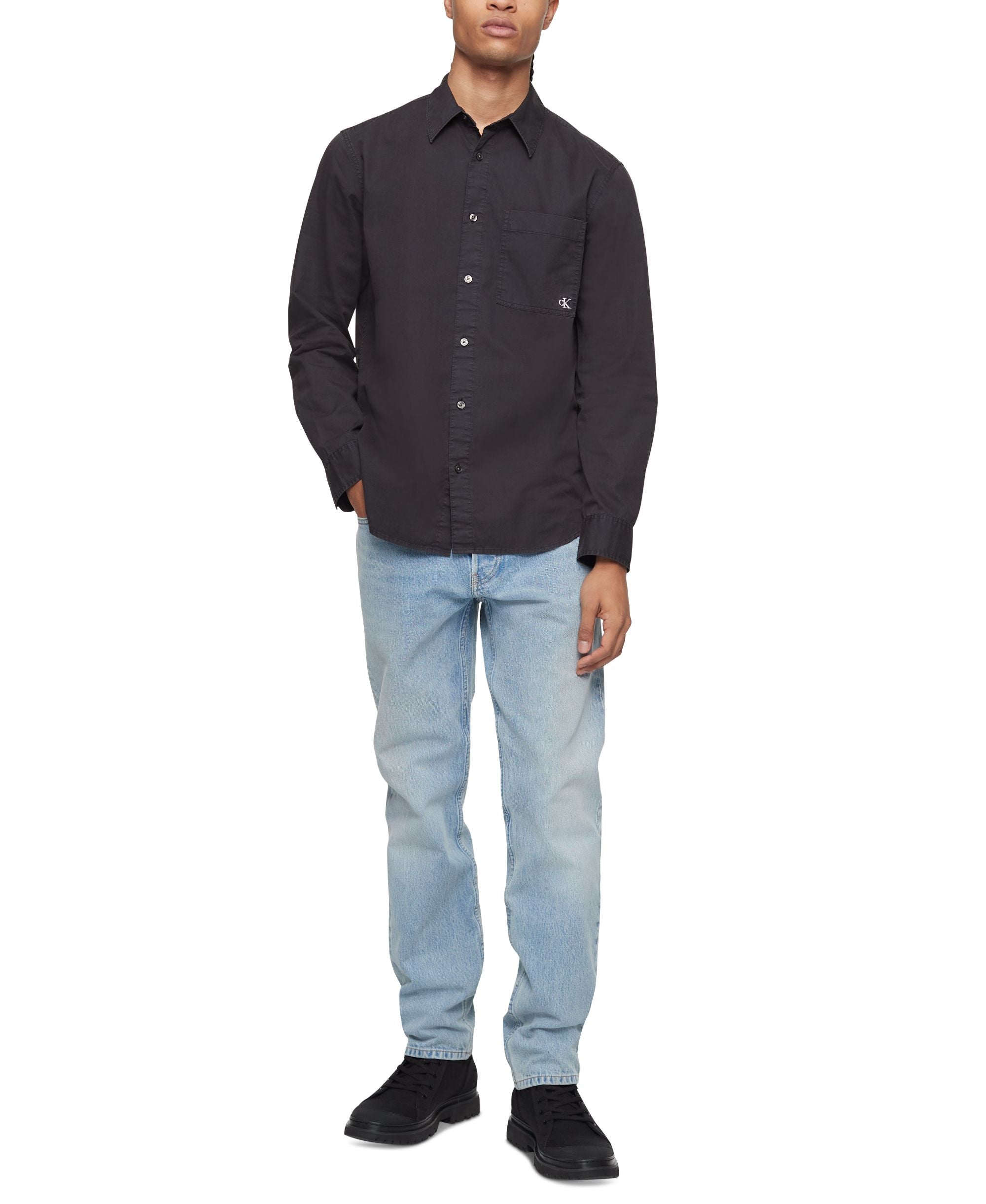 Calvin Klein Mens Garment Dyed Pocket Button Down Long Sleeve Easy Shirt